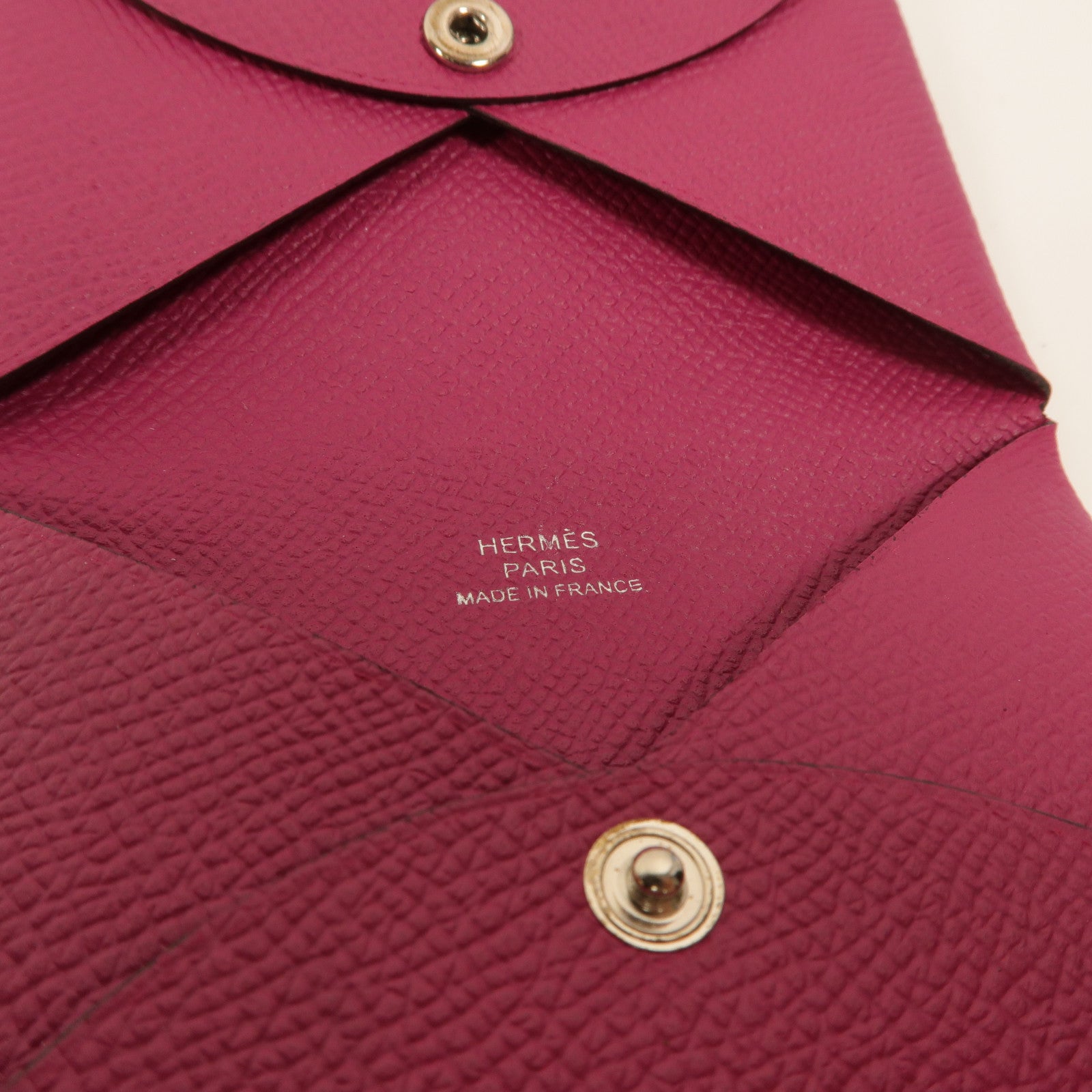 HERMES Epsom皮革Calvi卡片套Rose Pourpre