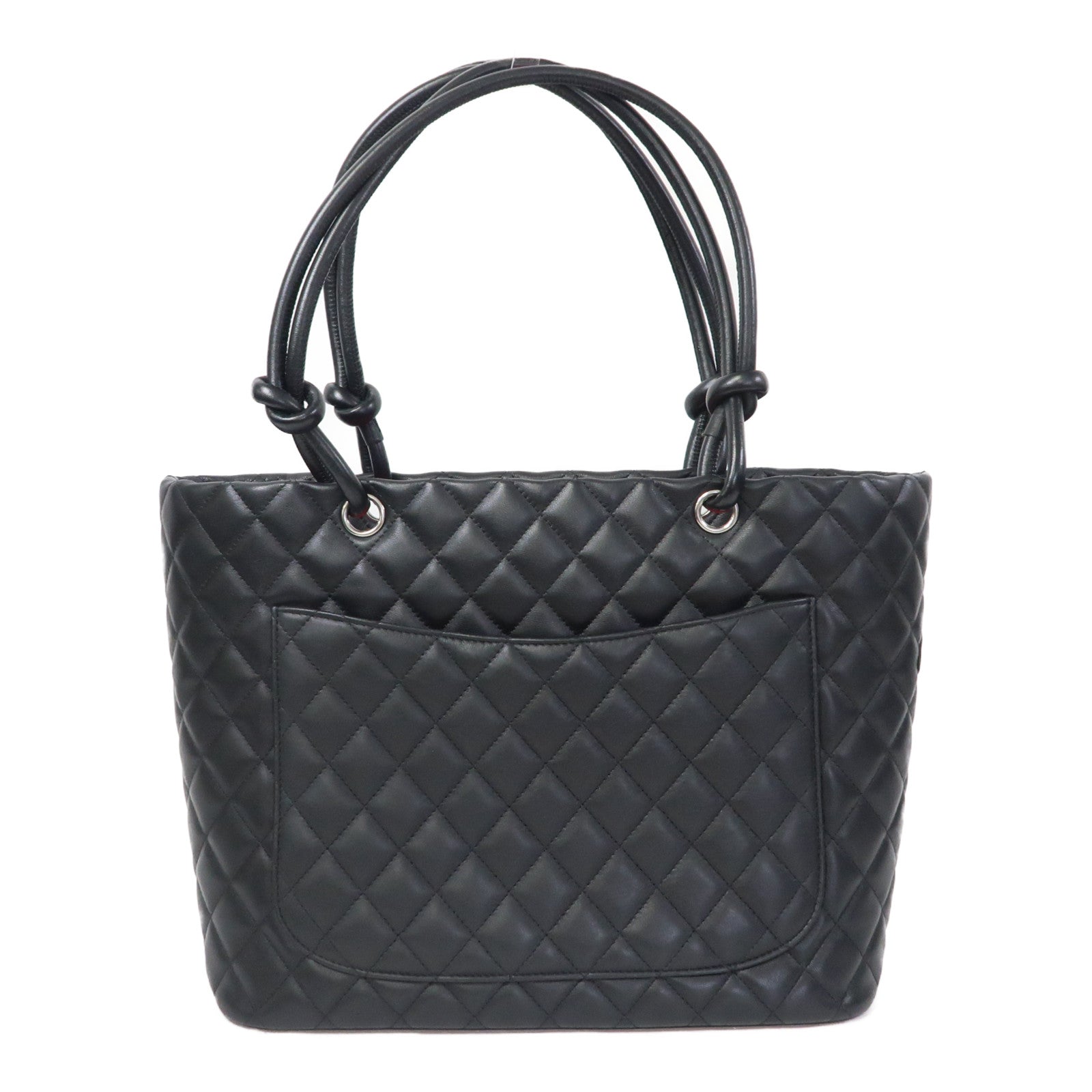 CHANEL 菱格牛皮皮革Cambon Tote bag銀扣手挽袋黑色