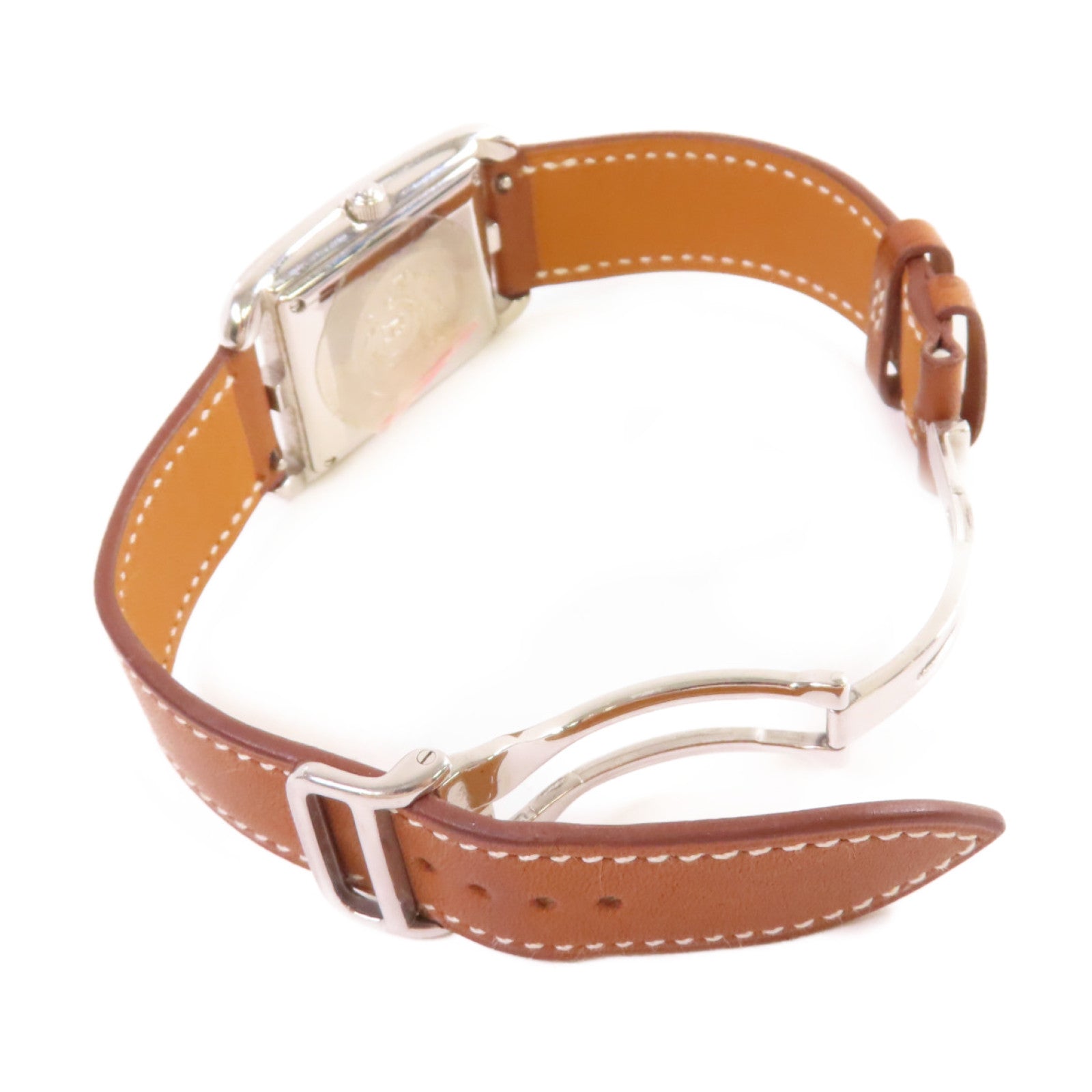 HERMES Cape Cod Watch不鏽鋼/牛皮皮革帶自動機芯手錶白色/啡色
