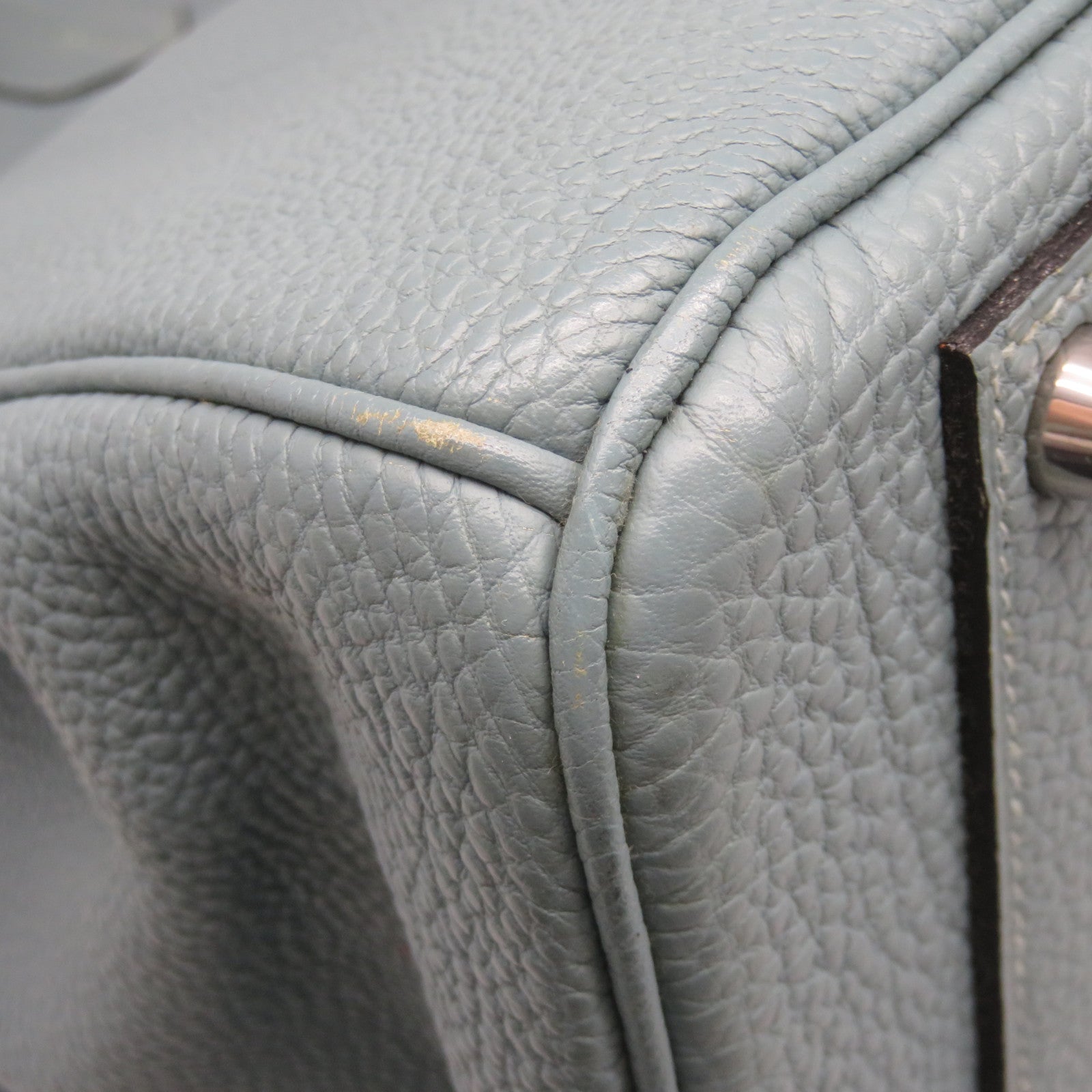 HERMES [Sharp Discount] Clemence Leather Birkin 40 Silver Buckle Hand Bag Gray Blue/Blue Ciel/7G