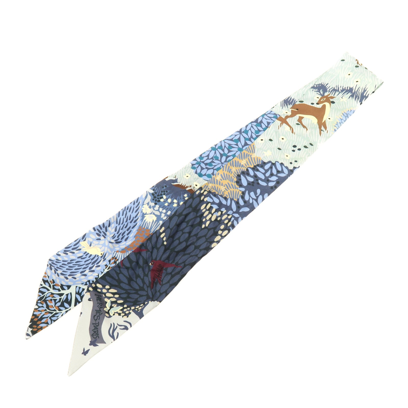 HERMES 【激減優惠】絲質Twilly絲巾藍色