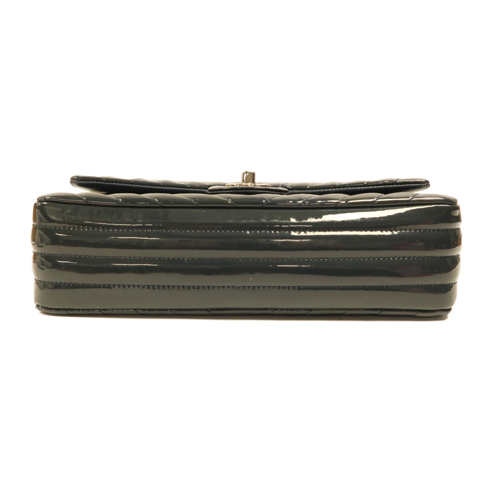 CHANEL 漆皮皮革Classic 25銀扣鏈帶肩背袋灰藍色