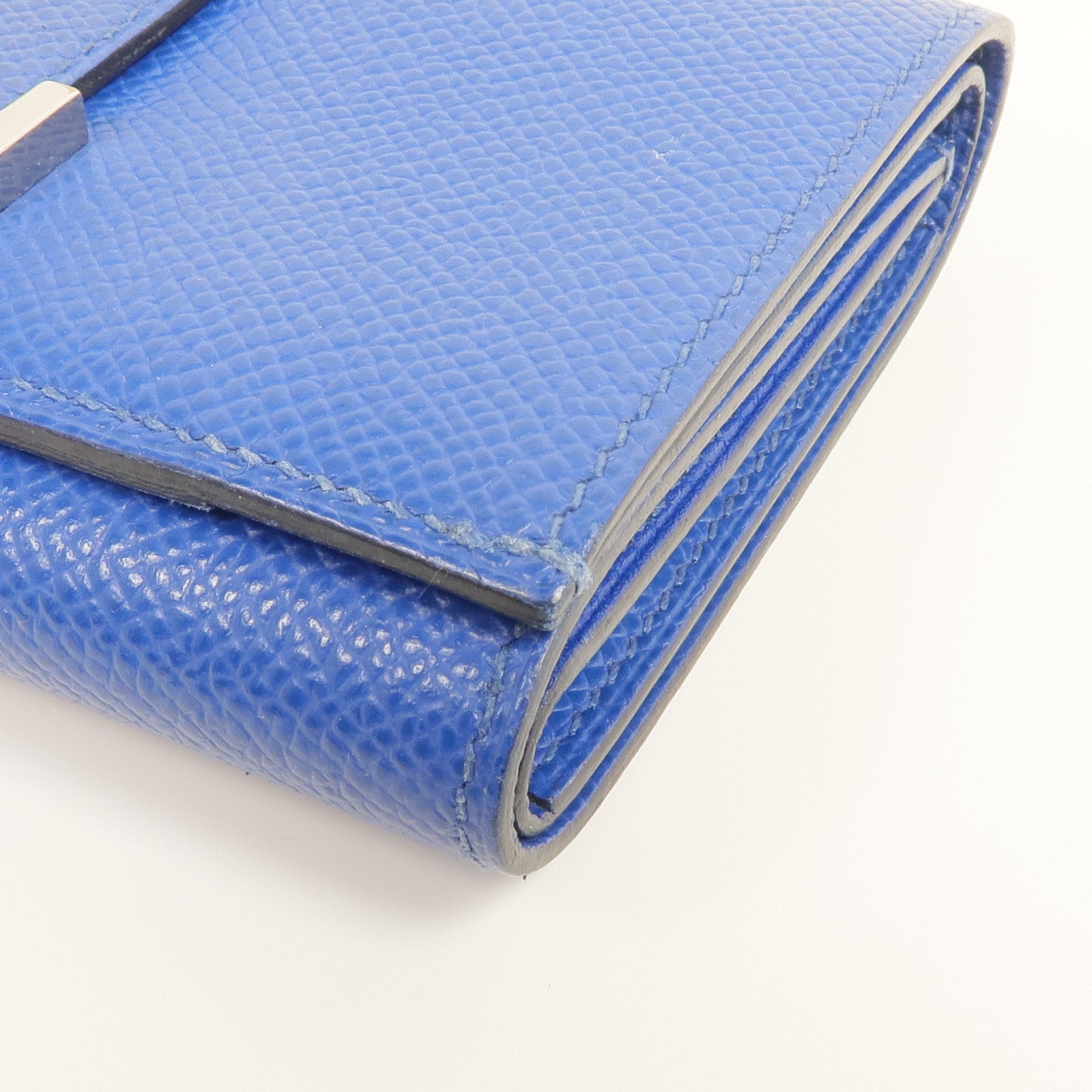 HERMES Epsom皮革Bearn Verso Wallet銀扣錢包Bleu Saphir