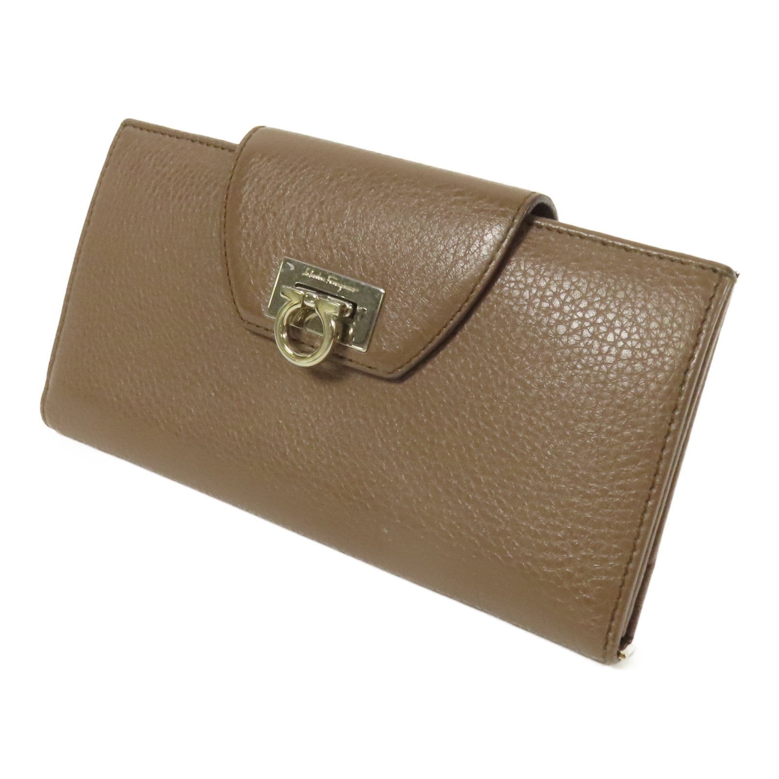 Salvatore Ferragamo 【激減優惠】牛皮皮革Long Bifold Wallet銀扣長錢包