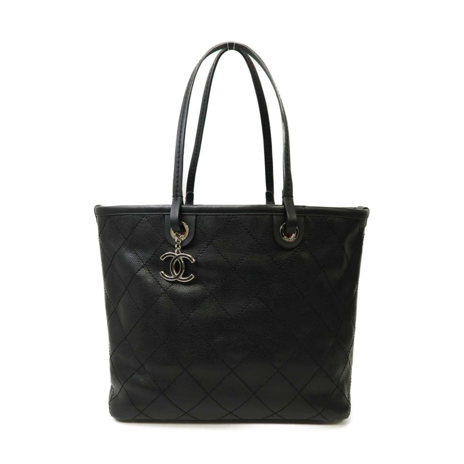 CHANEL 【激減優惠】菱格Caviar皮革Tote Bag銀扣手挽袋黒色