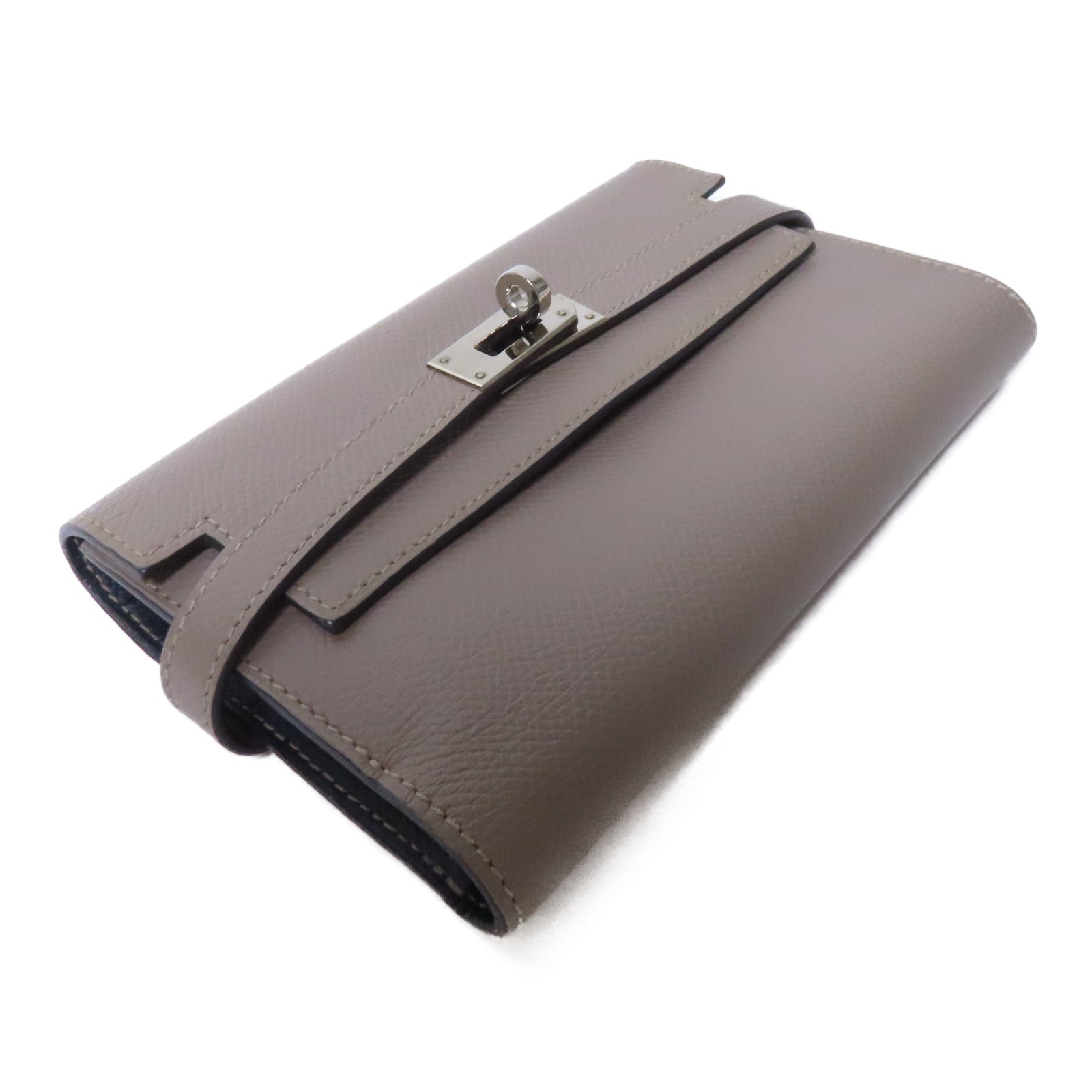 HERMES 【激減優惠】Epsom皮革Kelly Compact Wallet銀扣錢包啡色