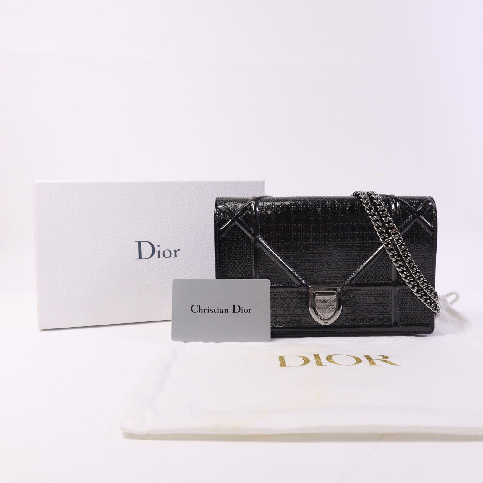 Dior 漆皮皮革Diorama銀扣鏈帶肩背袋