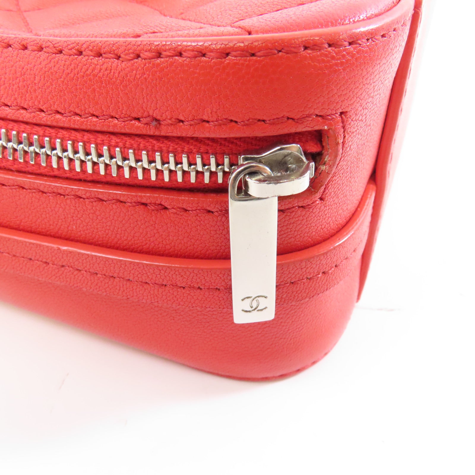 CHANEL 【激減優惠】菱格牛皮皮革Chains Shoulder銀扣鏈帶肩背袋紅色