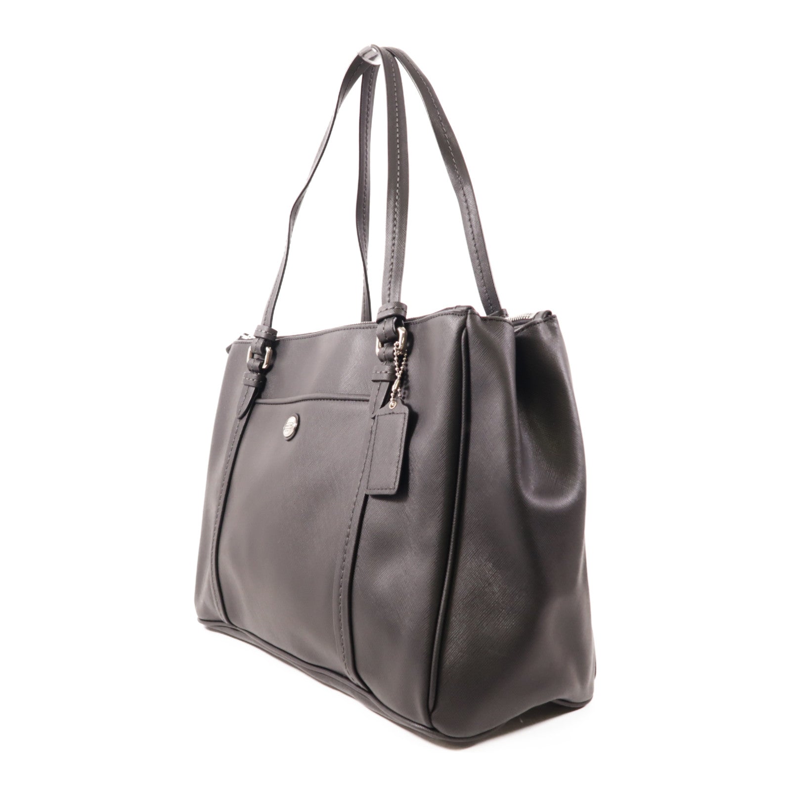 COACH 皮革Tote Bag銀扣肩背袋