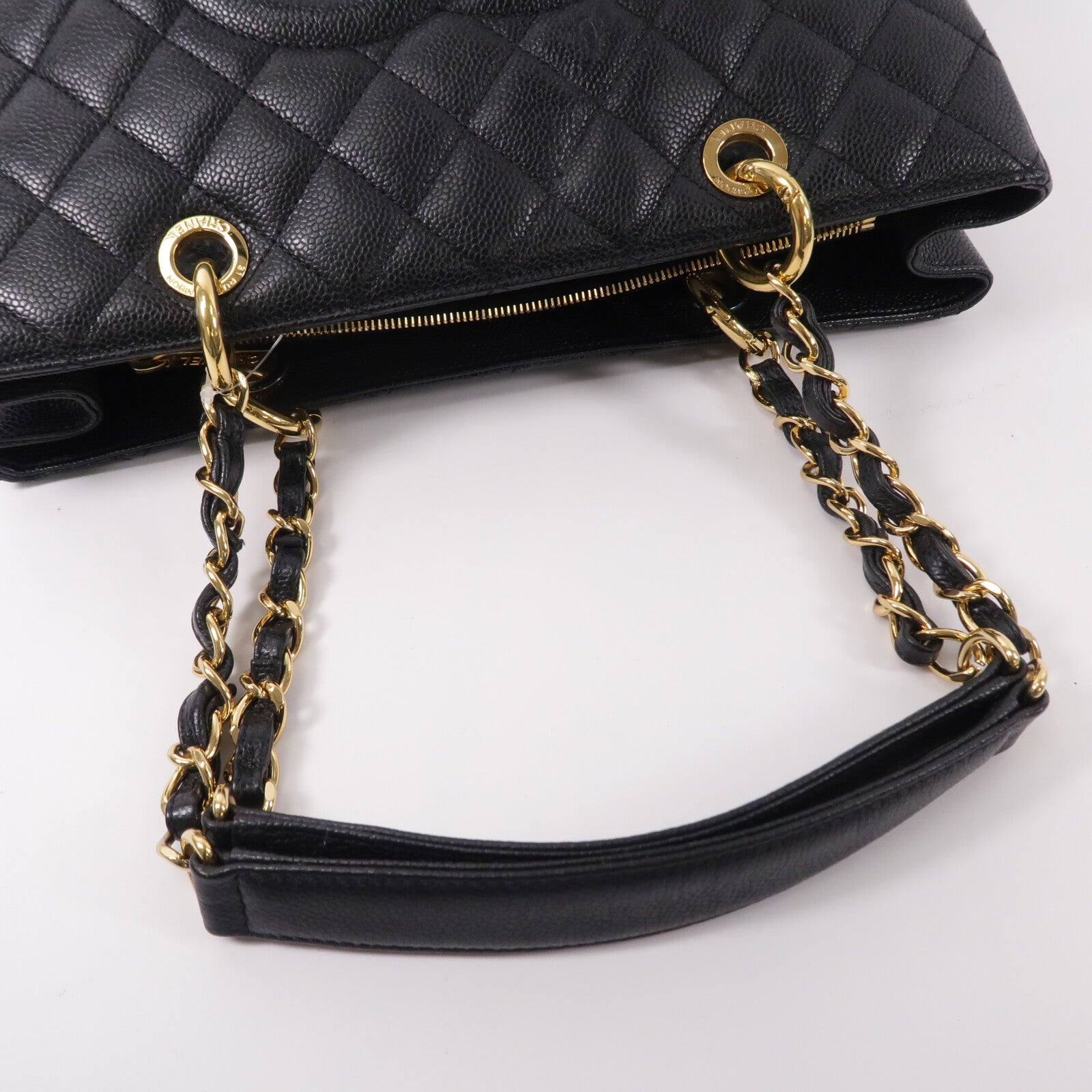 CHANEL 牛皮皮革GST Grand Shopping Tote Bag鏈帶肩背袋