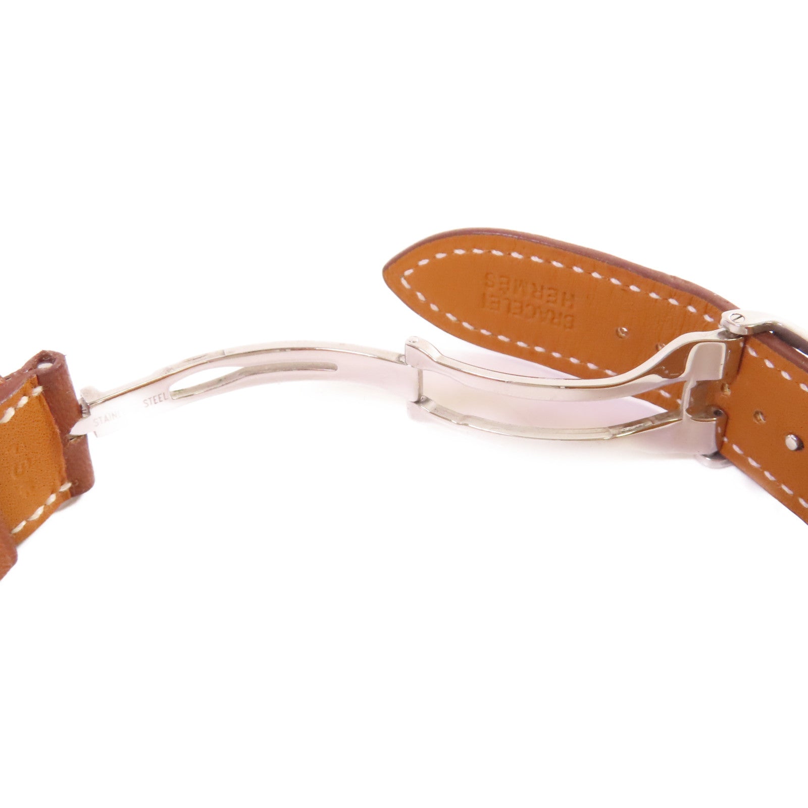 HERMES Cape Cod Watch不鏽鋼/牛皮皮革帶自動機芯手錶白色/啡色