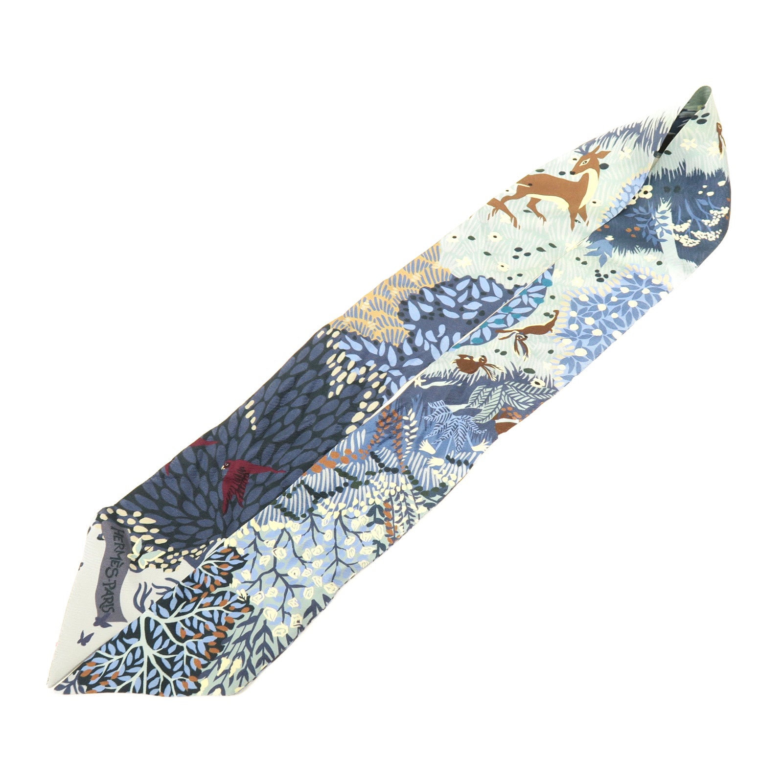 HERMES 【激減優惠】絲質Twilly絲巾藍色