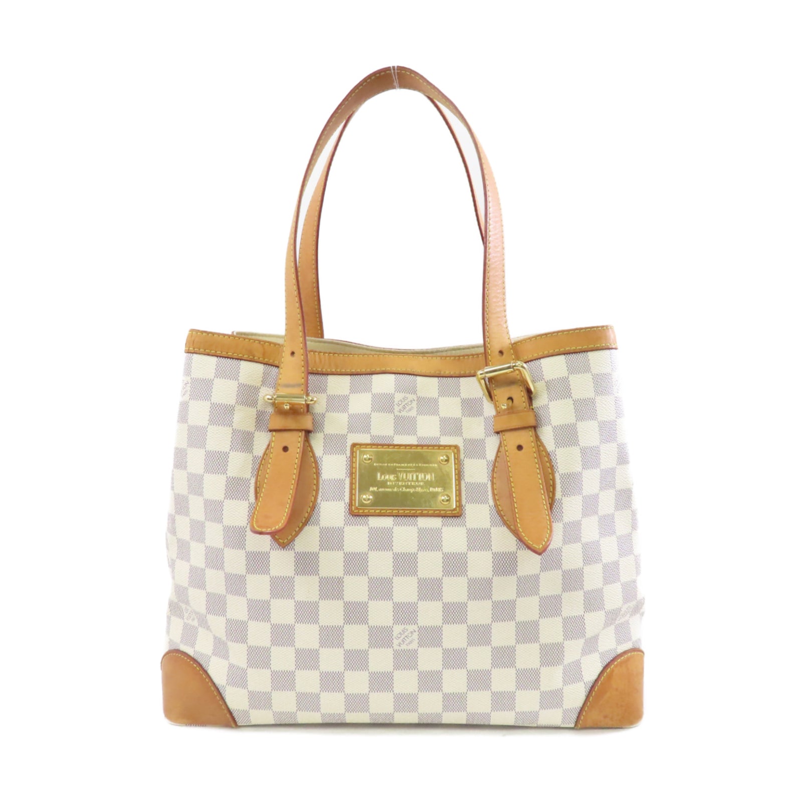 LOUIS VUITTON Damier Azur Hampstead MM金扣手挽袋白色