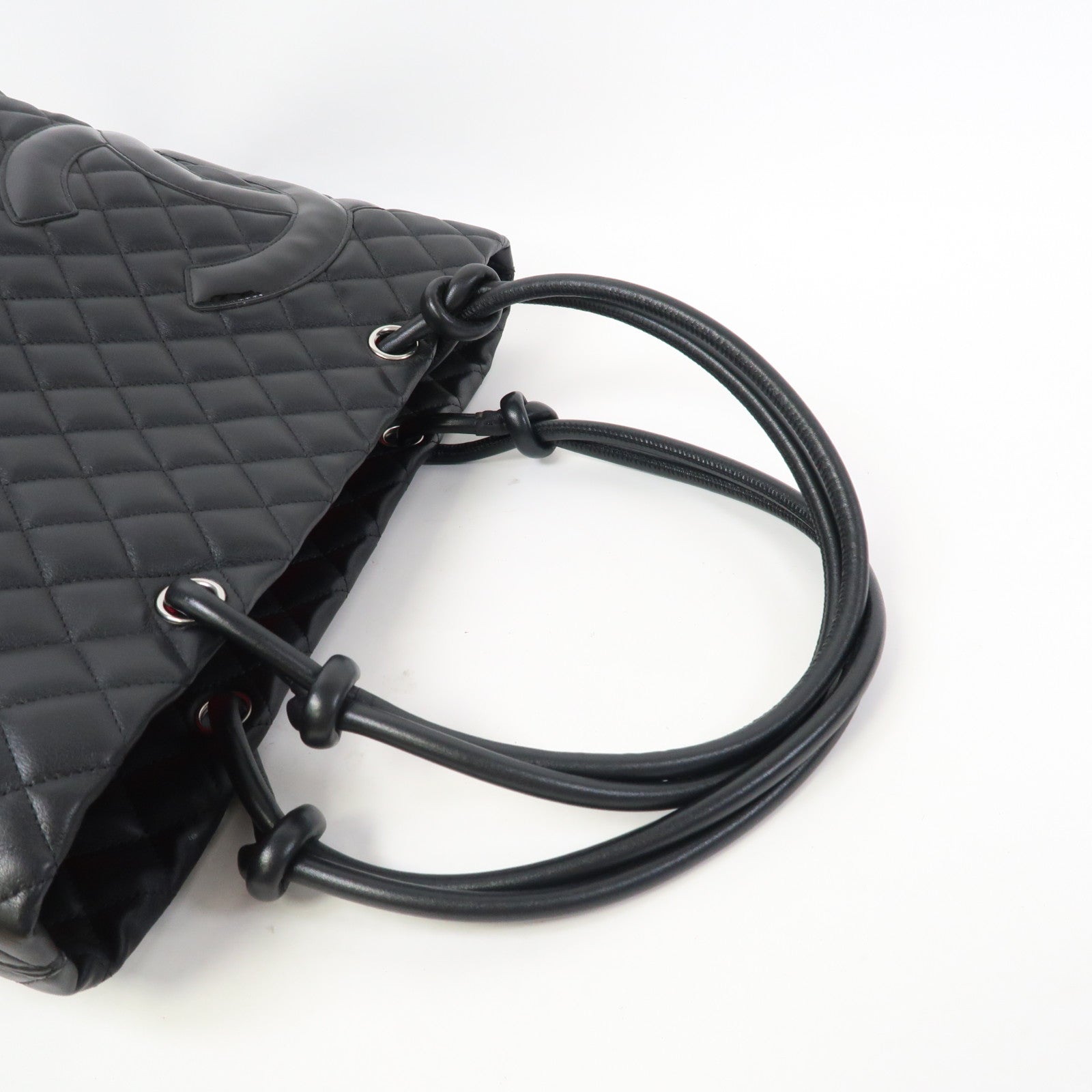 CHANEL 菱格牛皮皮革Cambon Tote bag銀扣手挽袋黑色
