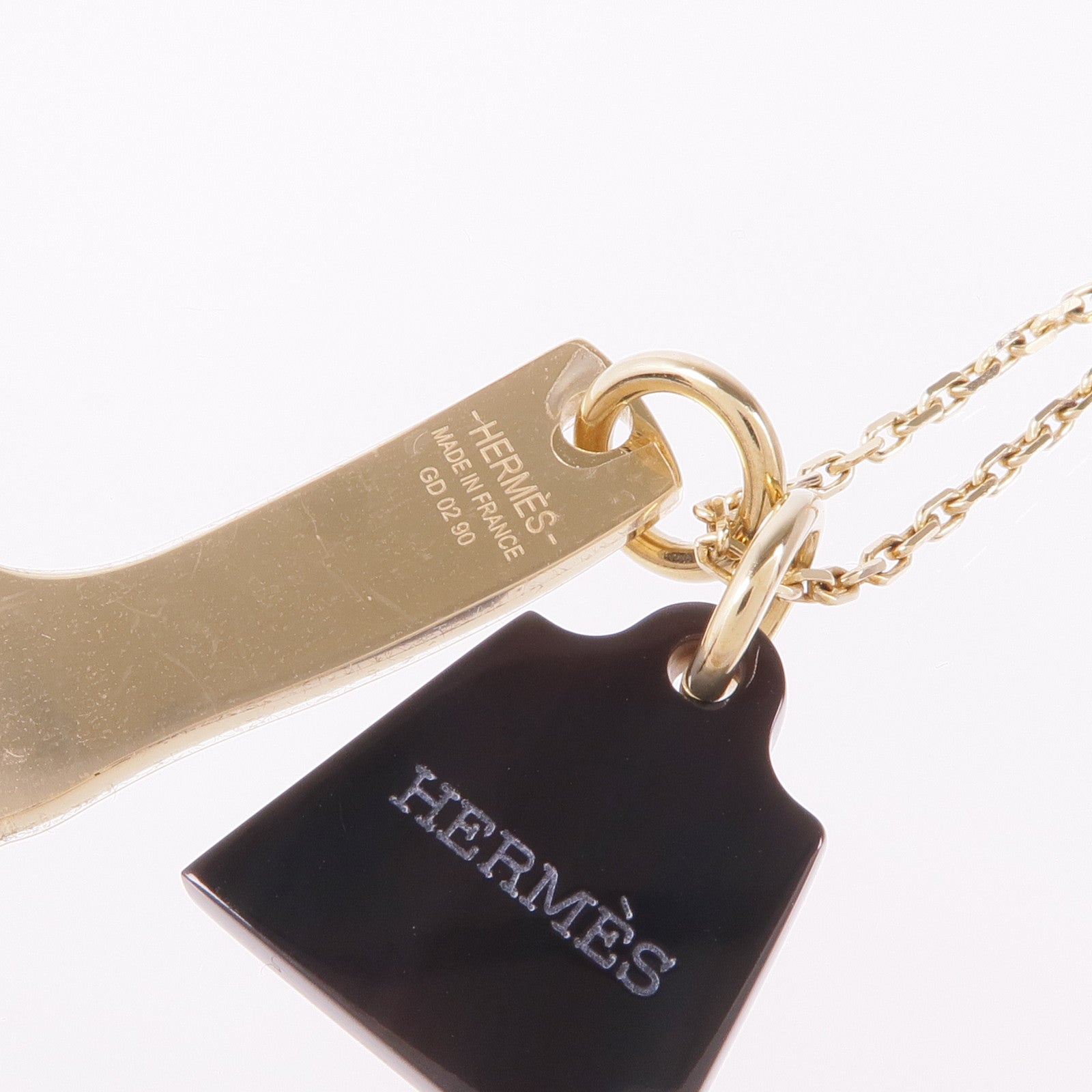 HERMES 金屬/Buffalo Horn Amulette Maroquinier Pendant Kelly Bag項鍊Black/Gold