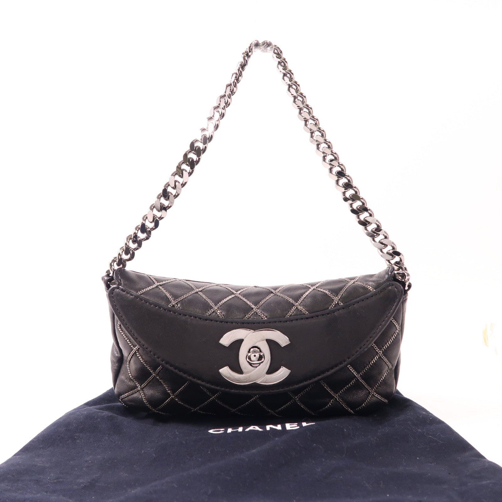 CHANEL 羊皮皮革Chain Stitch Clutch鏈帶肩背袋