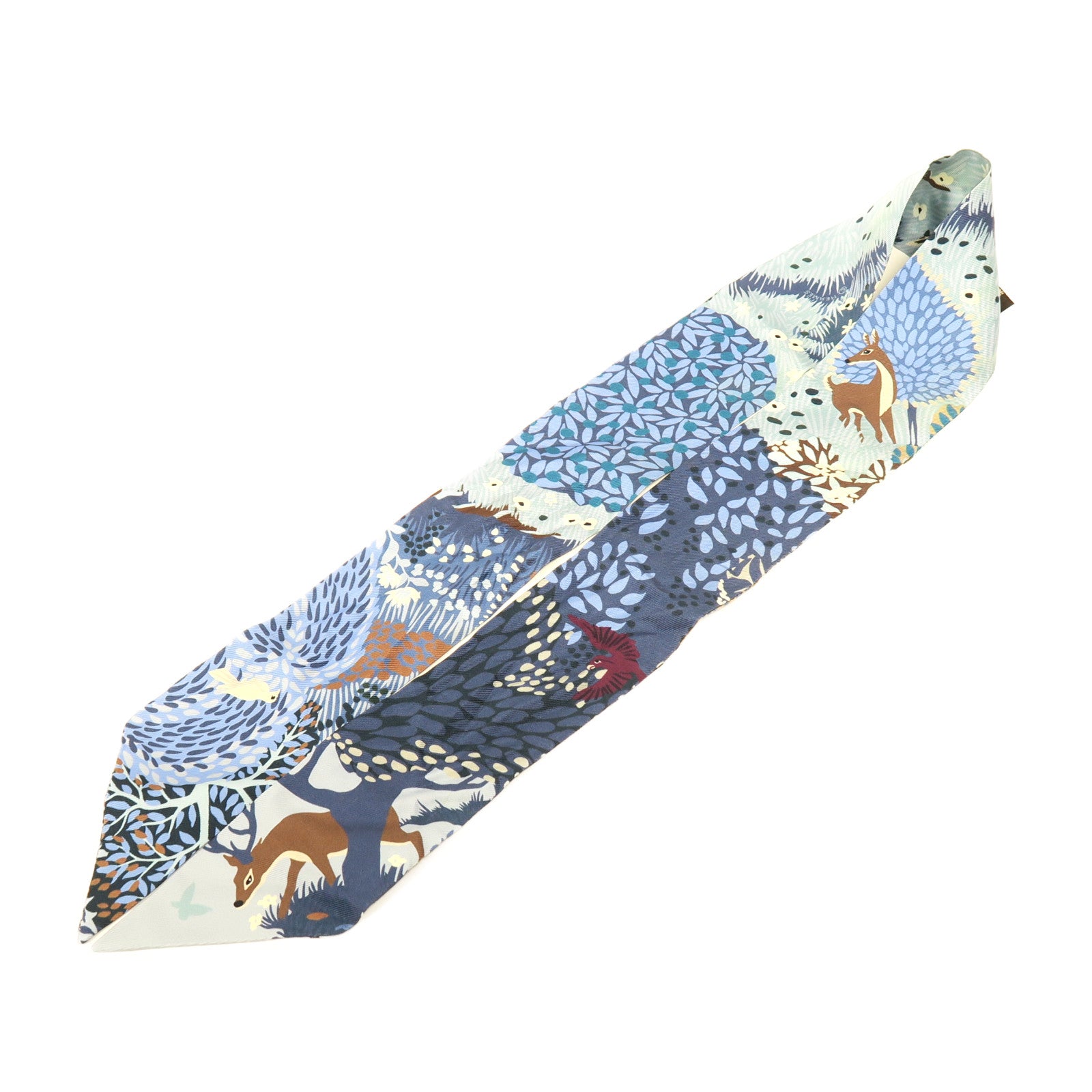 HERMES 【激減優惠】絲質Twilly絲巾藍色