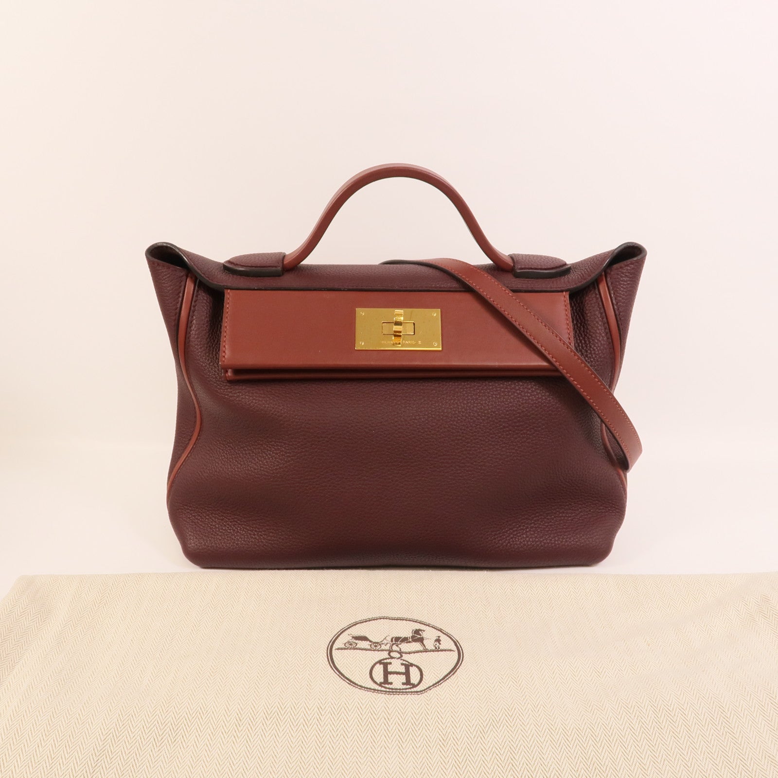 HERMES Clemence皮革24/24 29cm手挽肩背兩用袋Red/Rouge H