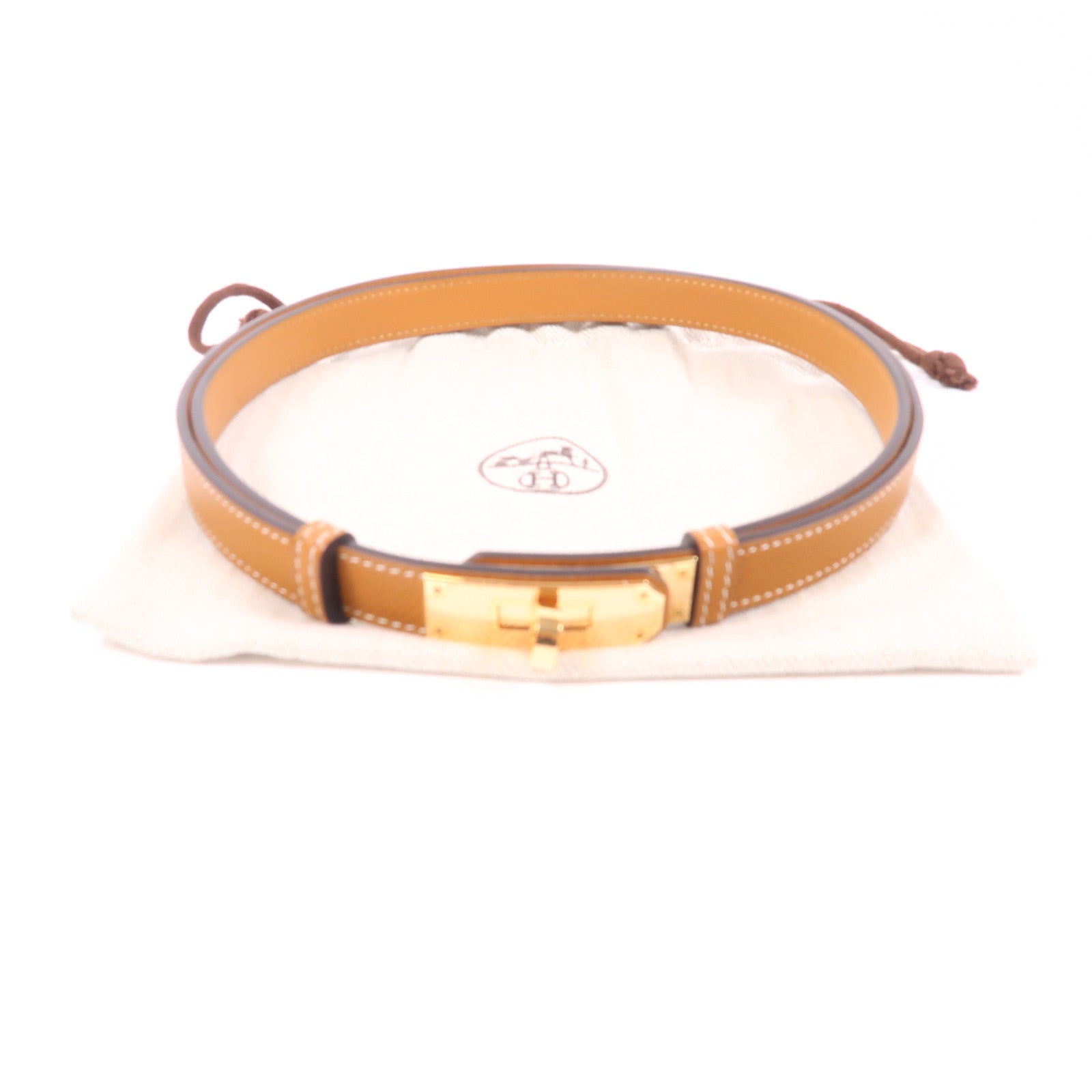 HERMES Epsom皮革Kelly 18 Belt皮帶37 Gold