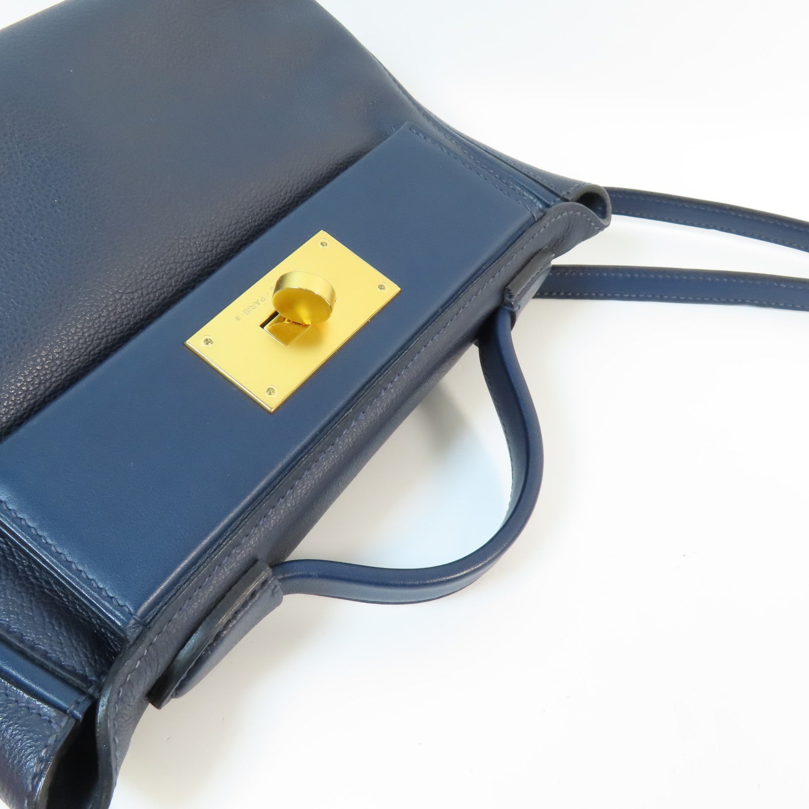 HERMES Evercolor皮革Mini 24/24金扣手挽肩背兩用袋Bleu Nuit
