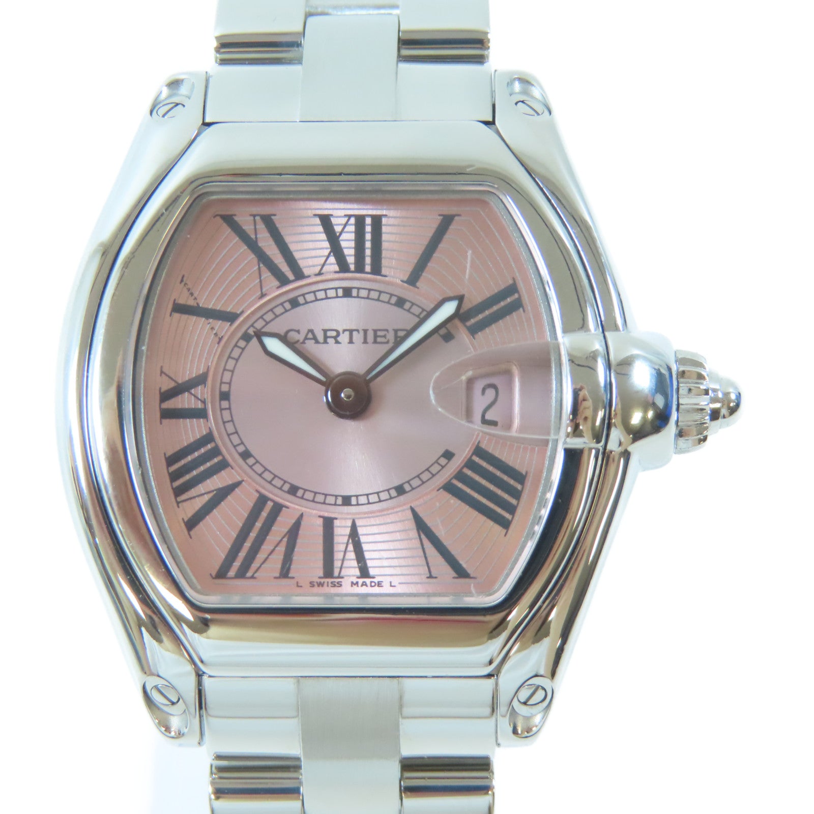 CARTIER Roadster不鏽鋼手錶石英機芯粉紅色