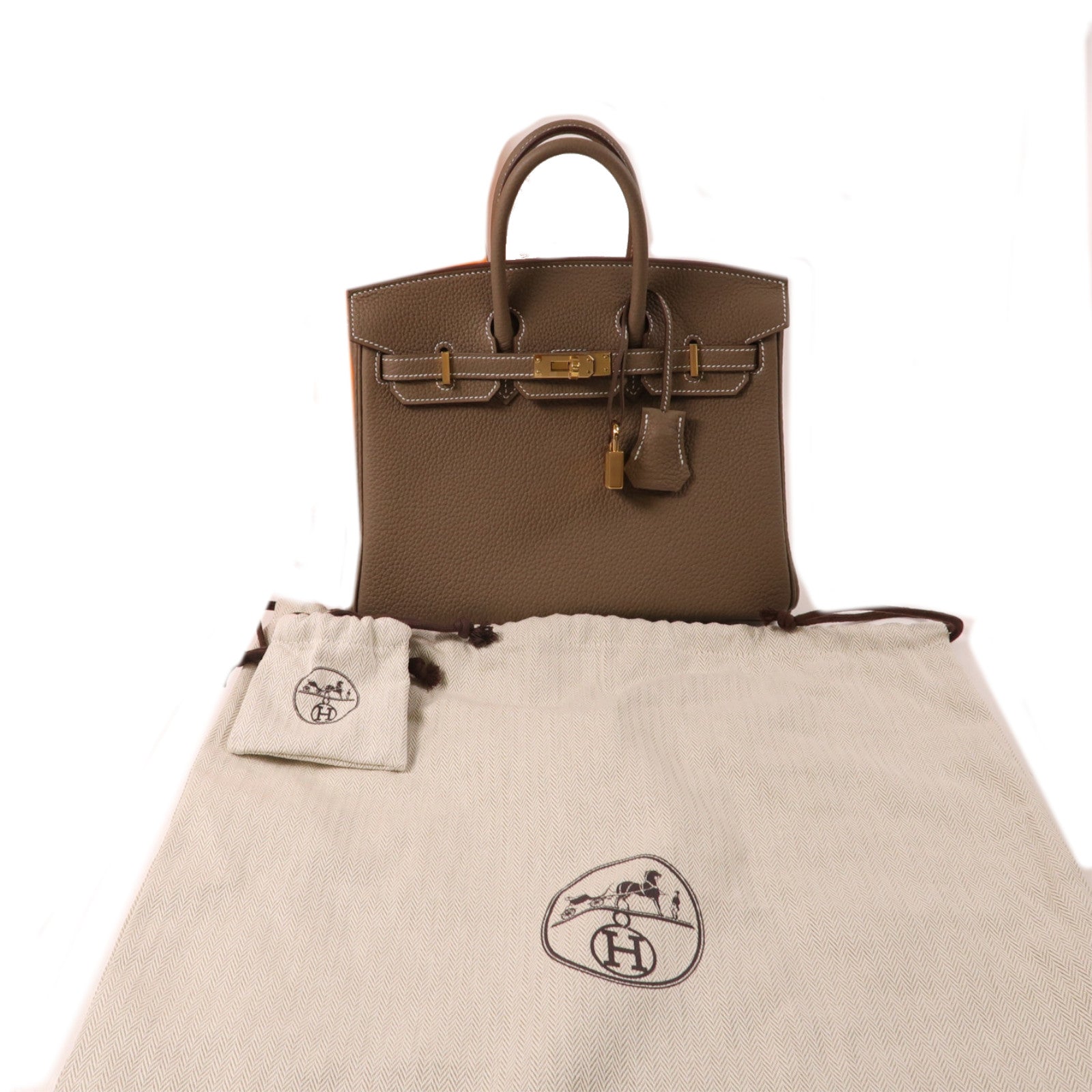 HERMES (PRICE DOWN) GHW Birkin 25 Handbag Togo Leather Etoupe Gray