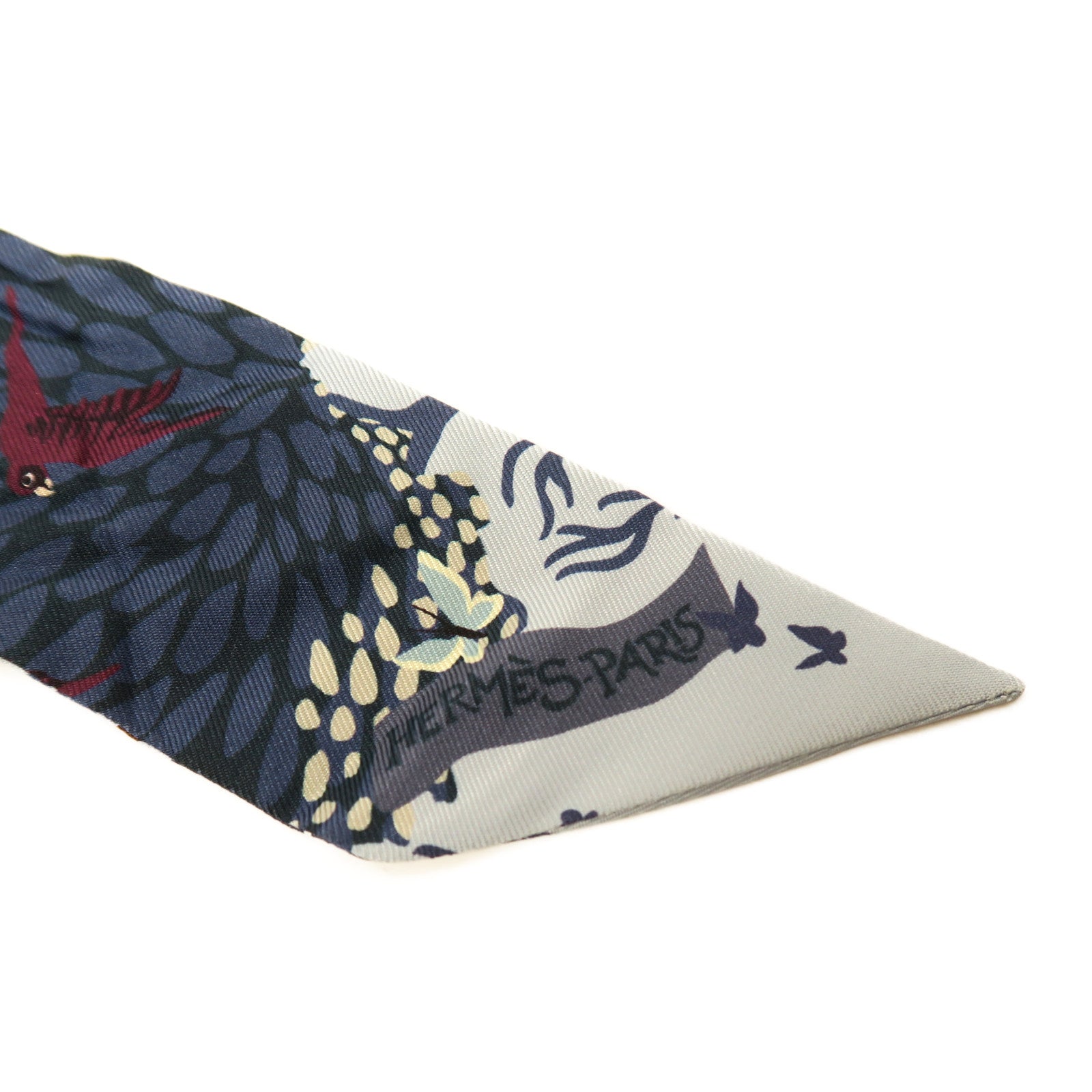 HERMES 【激減優惠】絲質Twilly絲巾藍色