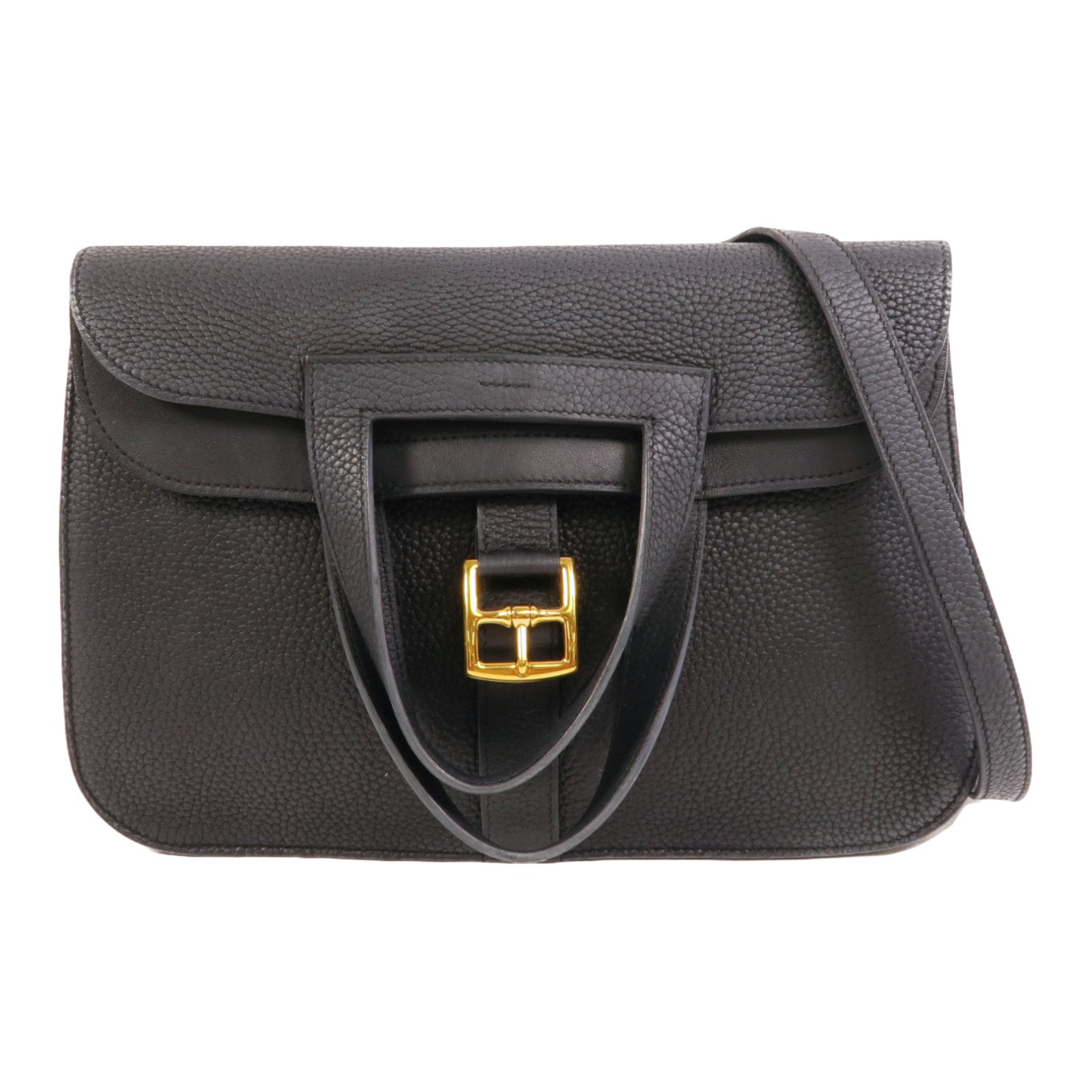 HERMES Clemence皮革Halzan 31手挽肩背兩用袋Blue Nuit