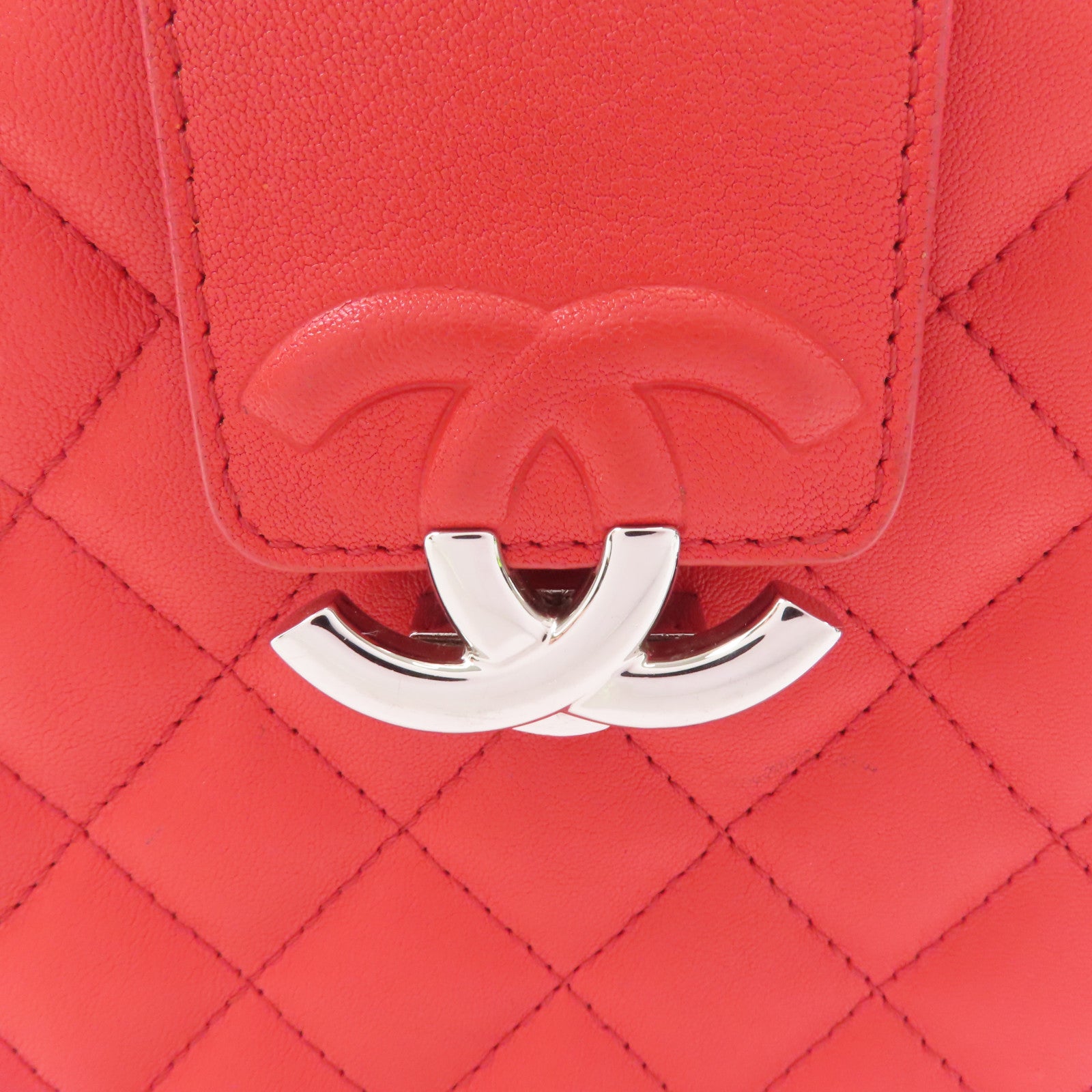 CHANEL 【激減優惠】菱格牛皮皮革Chains Shoulder銀扣鏈帶肩背袋紅色