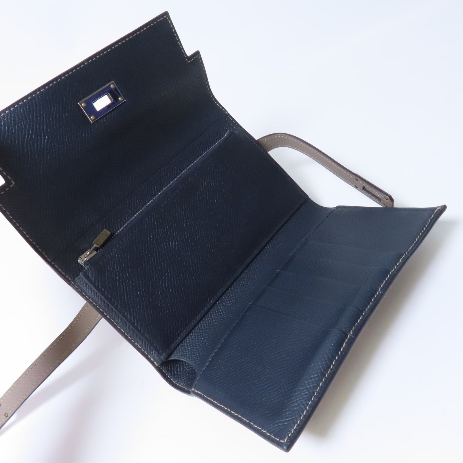 HERMES 【激減優惠】Epsom皮革Kelly Compact Wallet銀扣錢包啡色