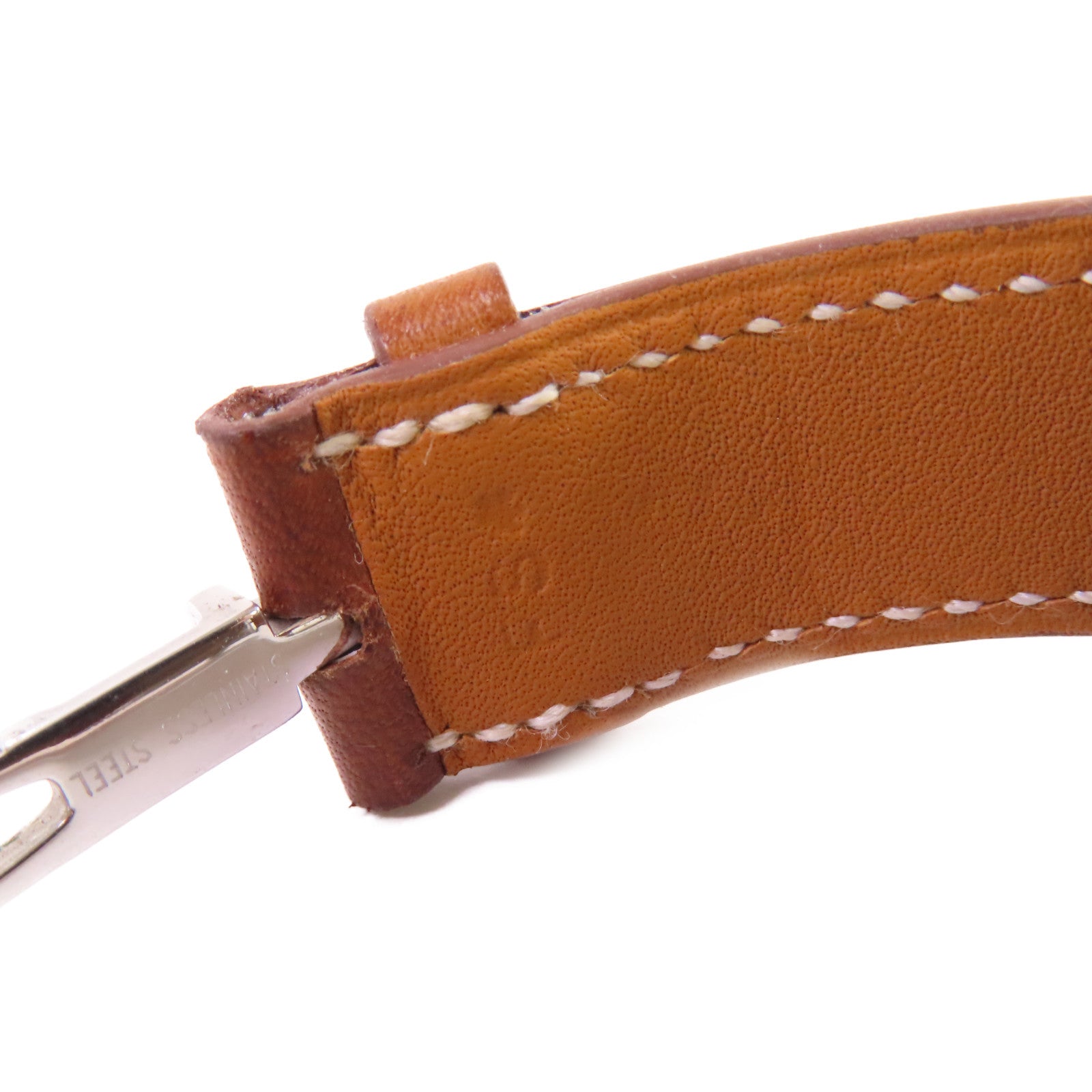 HERMES Cape Cod Watch不鏽鋼/牛皮皮革帶自動機芯手錶白色/啡色