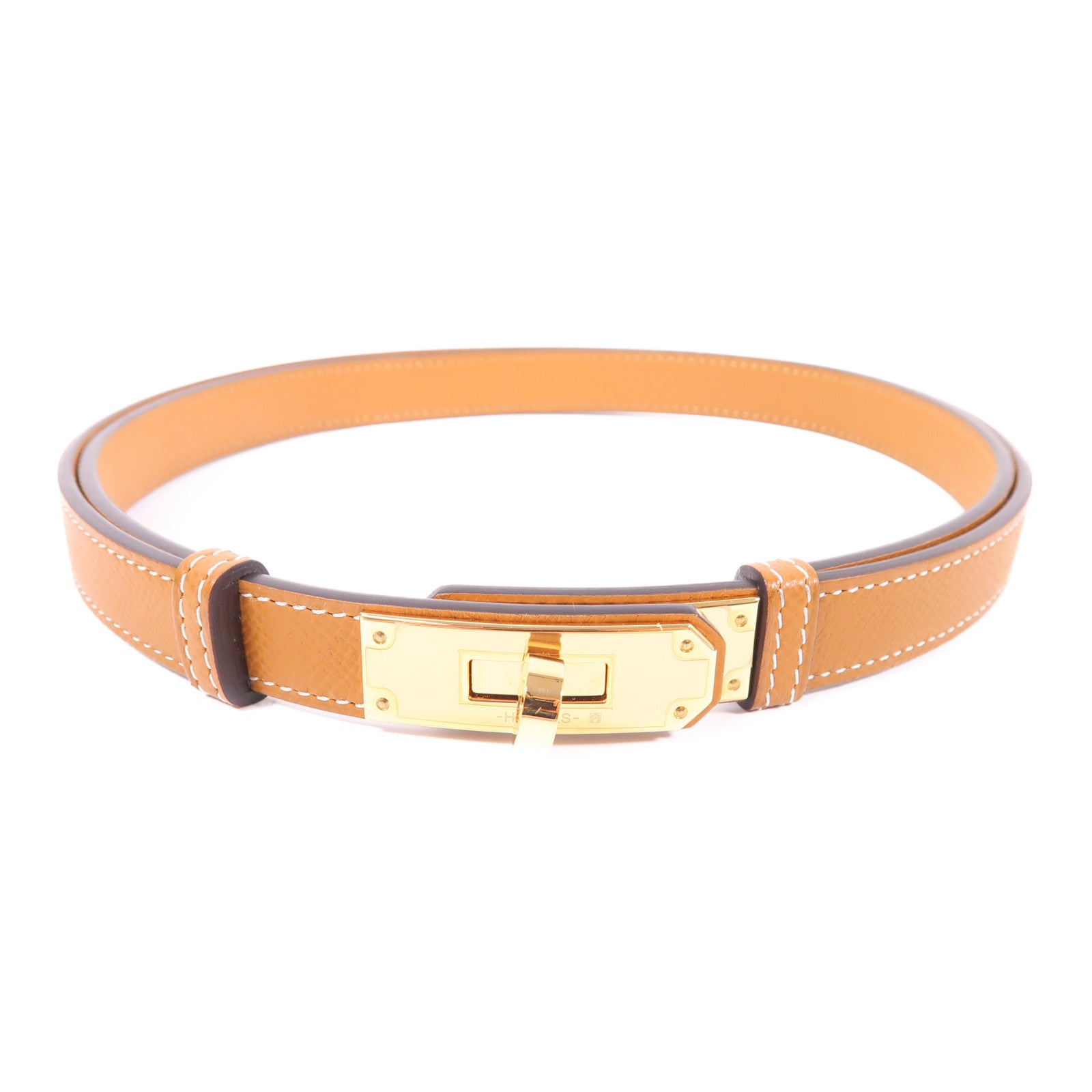 HERMES Epsom皮革Kelly 18 Belt皮帶37 Gold