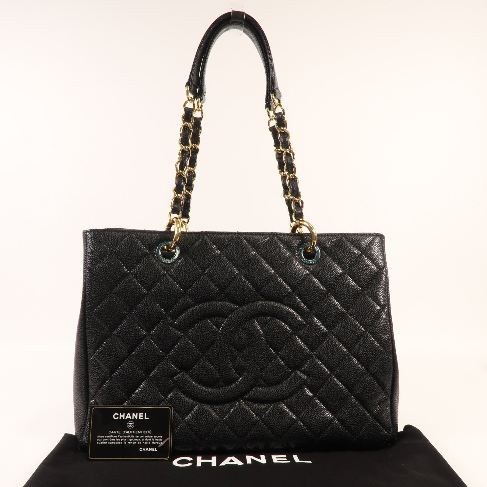 CHANEL 牛皮皮革GST Grand Shopping Tote金扣鏈帶肩背袋