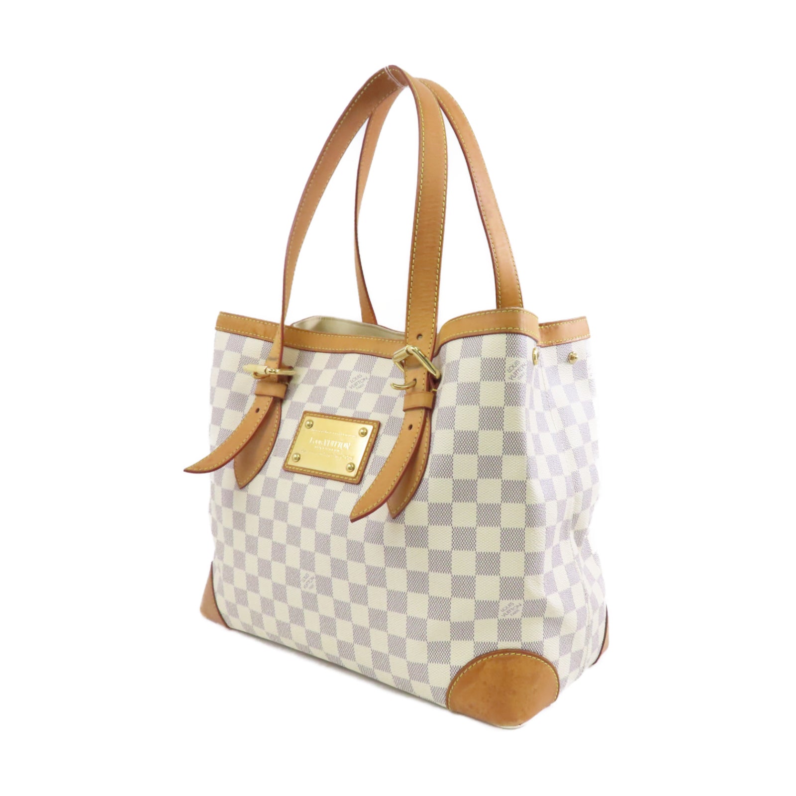 LOUIS VUITTON Damier Azur Hampstead MM金扣手挽袋白色