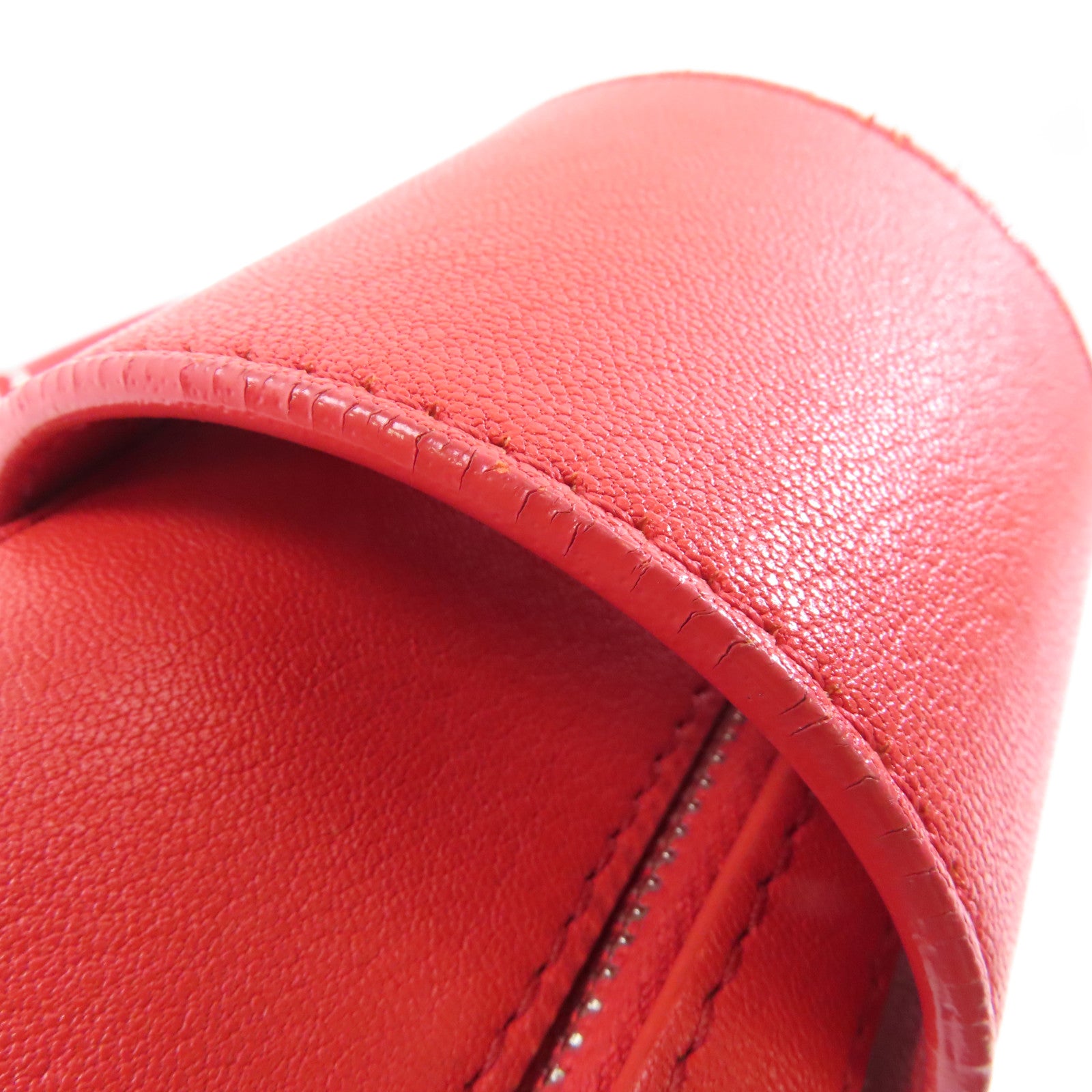 CHANEL 【激減優惠】菱格牛皮皮革Chains Shoulder銀扣鏈帶肩背袋紅色