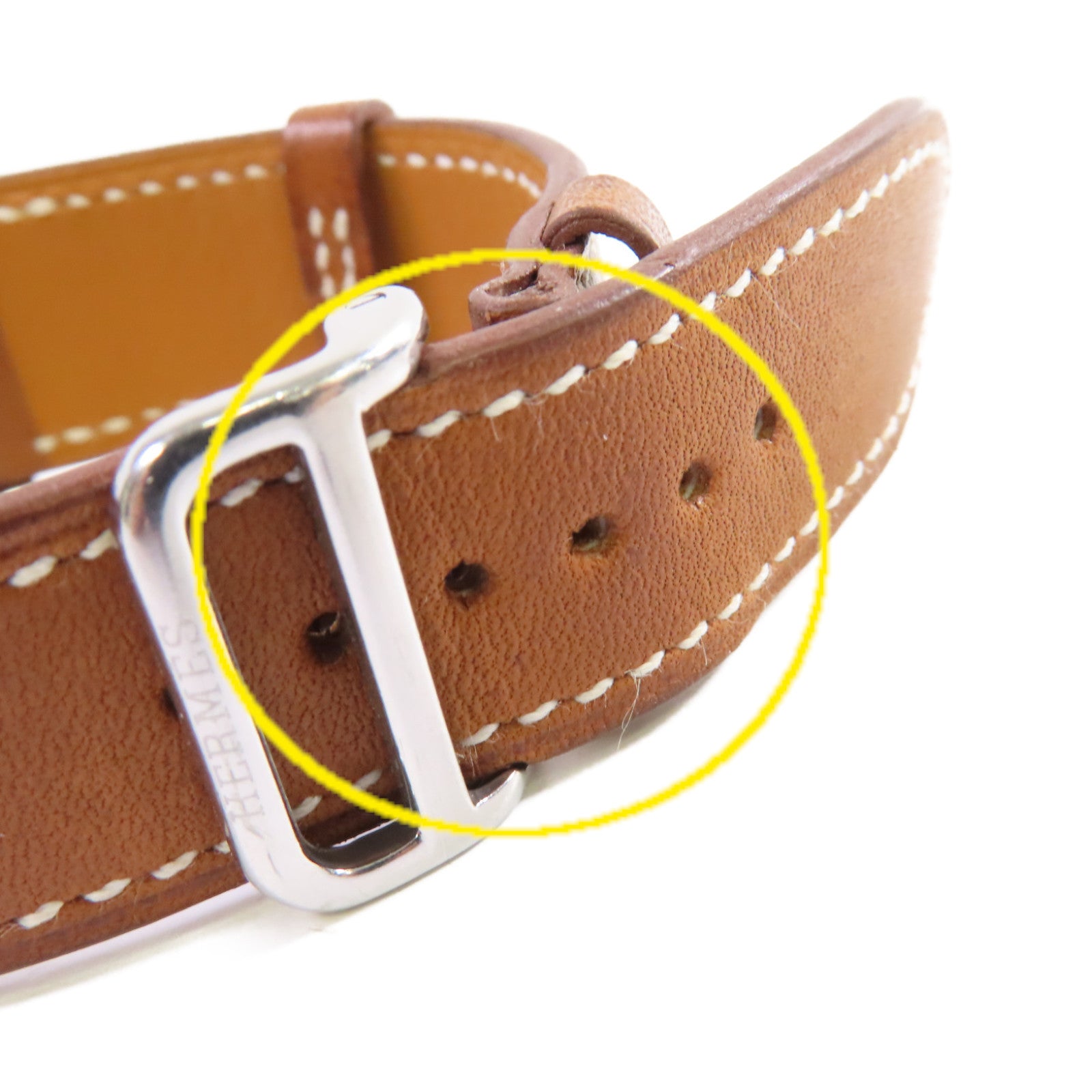 HERMES Cape Cod Watch不鏽鋼/牛皮皮革帶自動機芯手錶白色/啡色