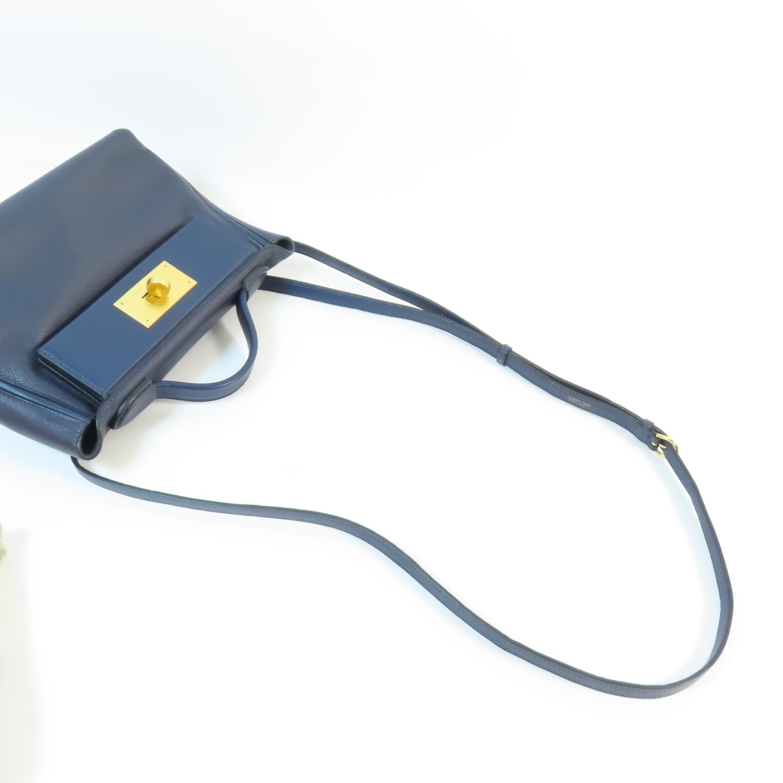 HERMES Evercolor皮革Mini 24/24金扣手挽肩背兩用袋Bleu Nuit