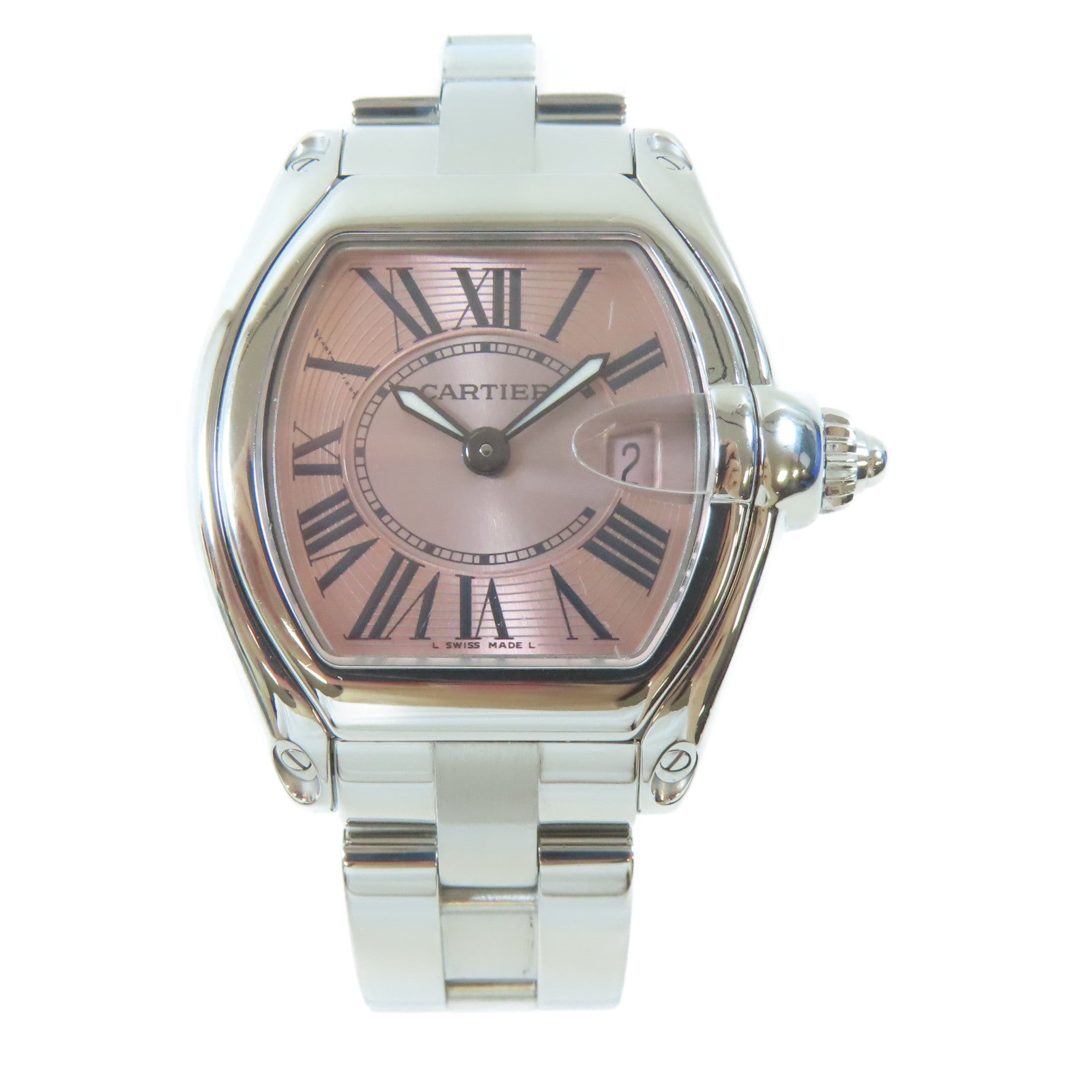 CARTIER Roadster不鏽鋼手錶石英機芯粉紅色