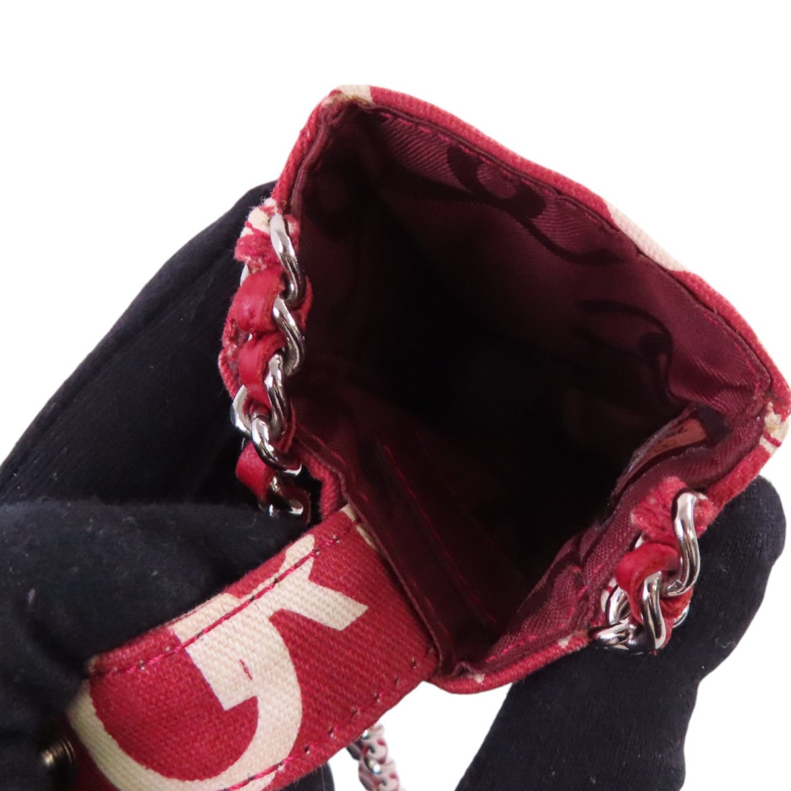 CHANEL 帆布Phone Case Shoulder Bag金扣鏈帶肩背袋