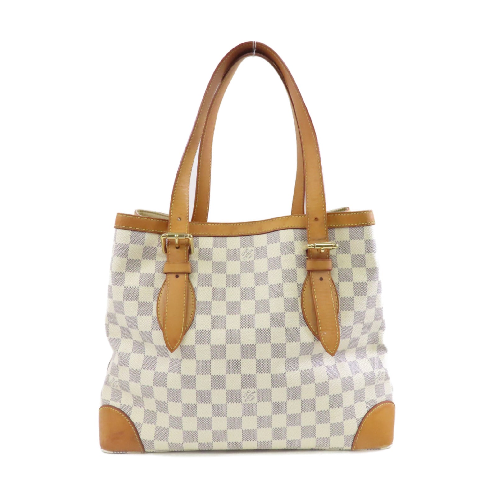 LOUIS VUITTON Damier Azur Hampstead MM金扣手挽袋白色
