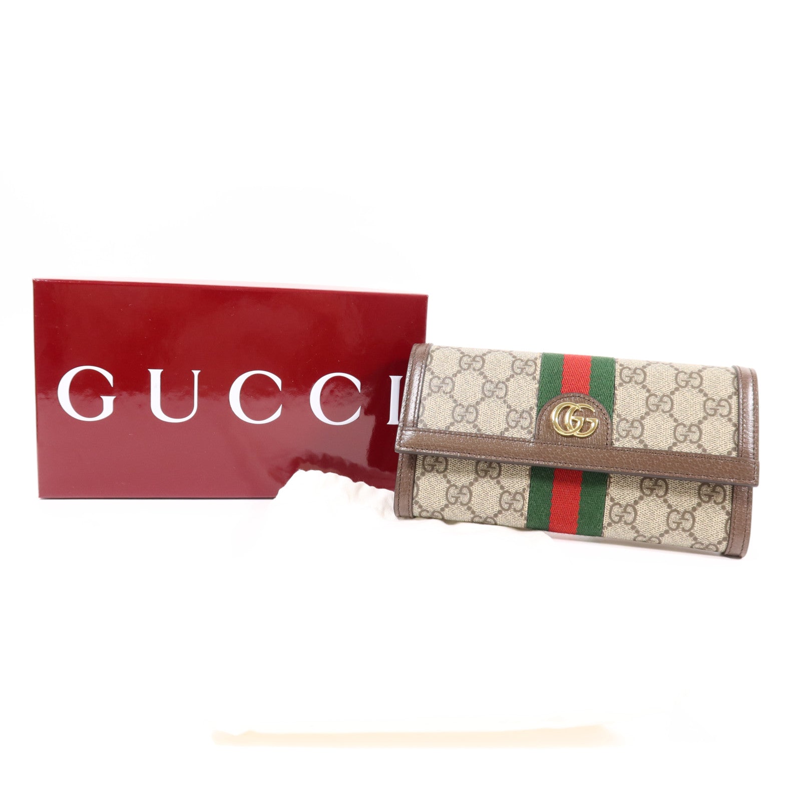 GUCCI GG GHW Ophidia GG Wallet Long Wallet Coated Canvas Brown 7037