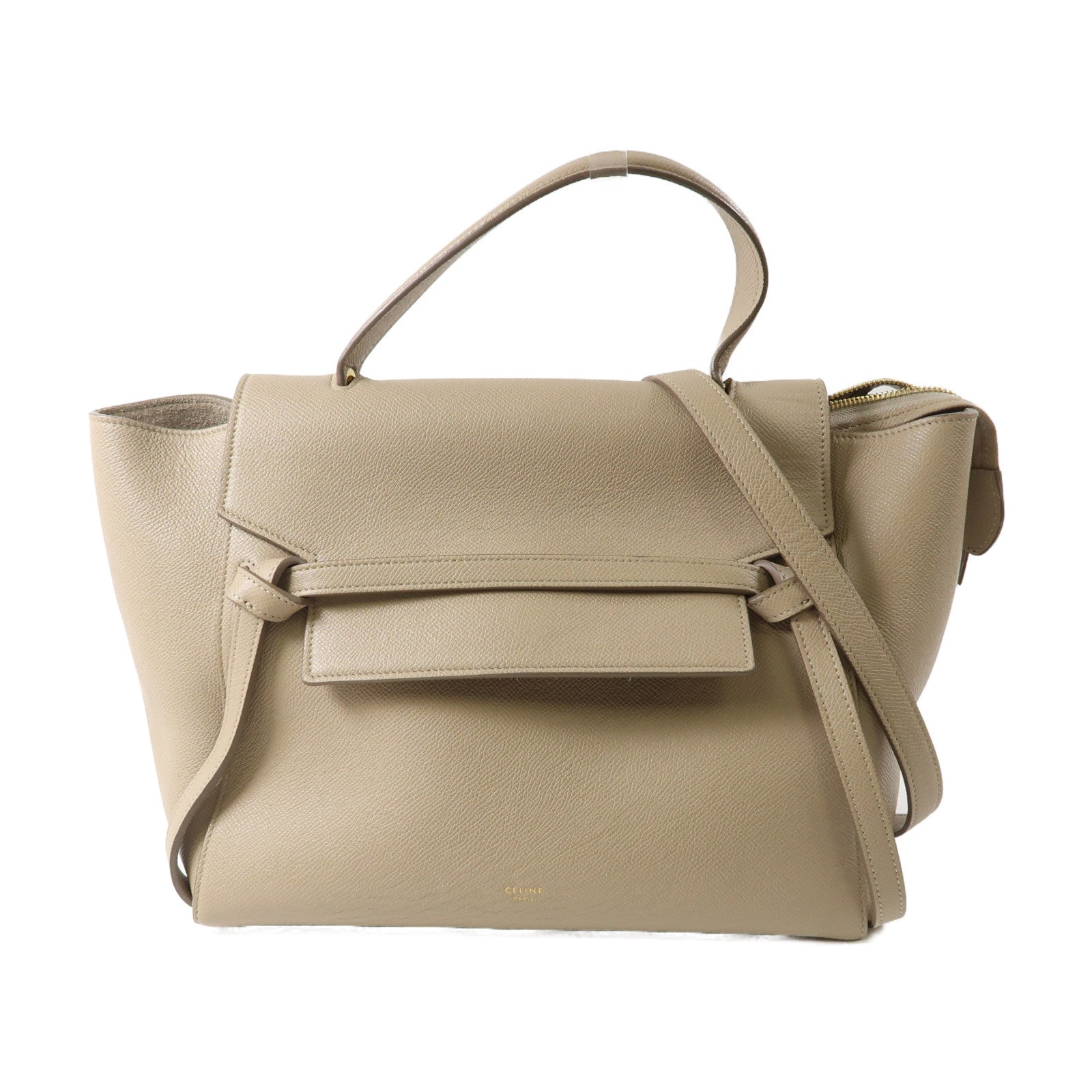 CELINE 牛皮皮革Belt Bag金扣手挽肩背兩用袋杏色