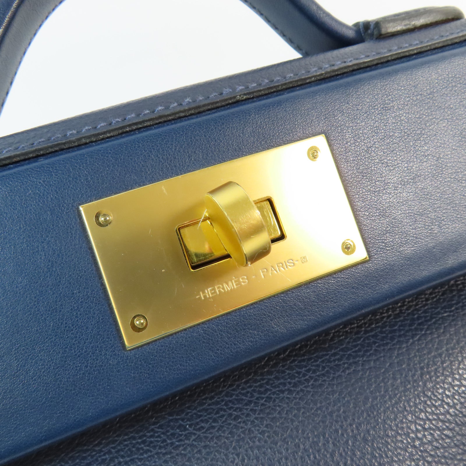HERMES Evercolor皮革Mini 24/24金扣手挽肩背兩用袋Bleu Nuit