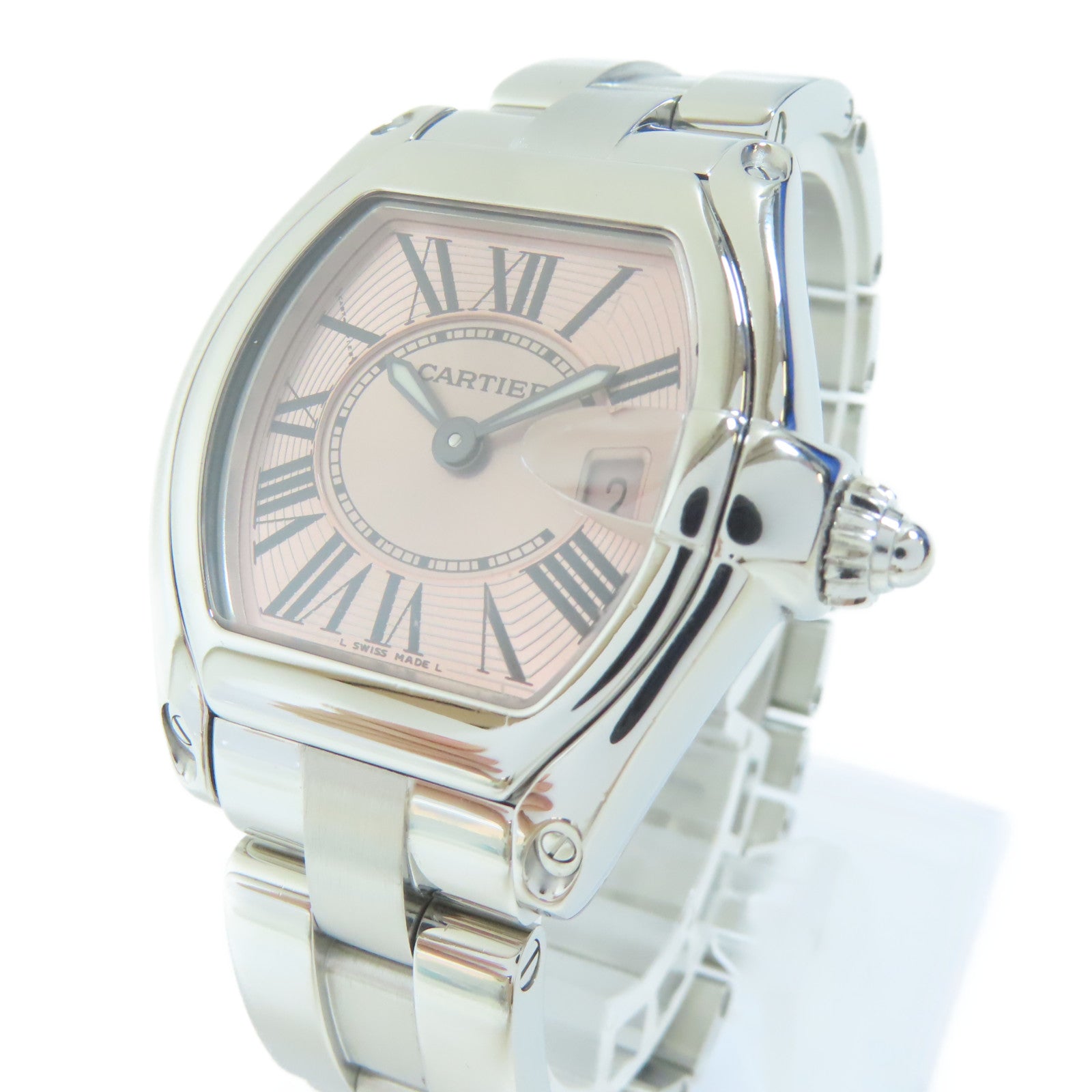 CARTIER Roadster不鏽鋼手錶石英機芯粉紅色