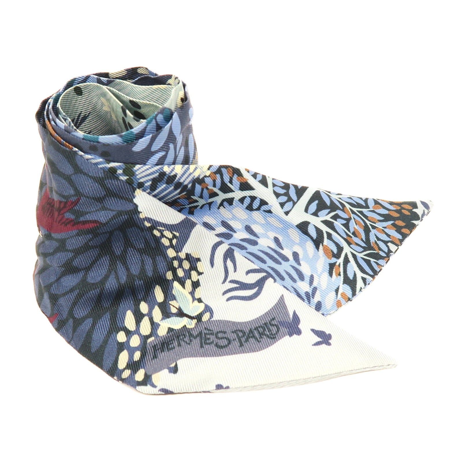 HERMES 【激減優惠】絲質Twilly絲巾藍色