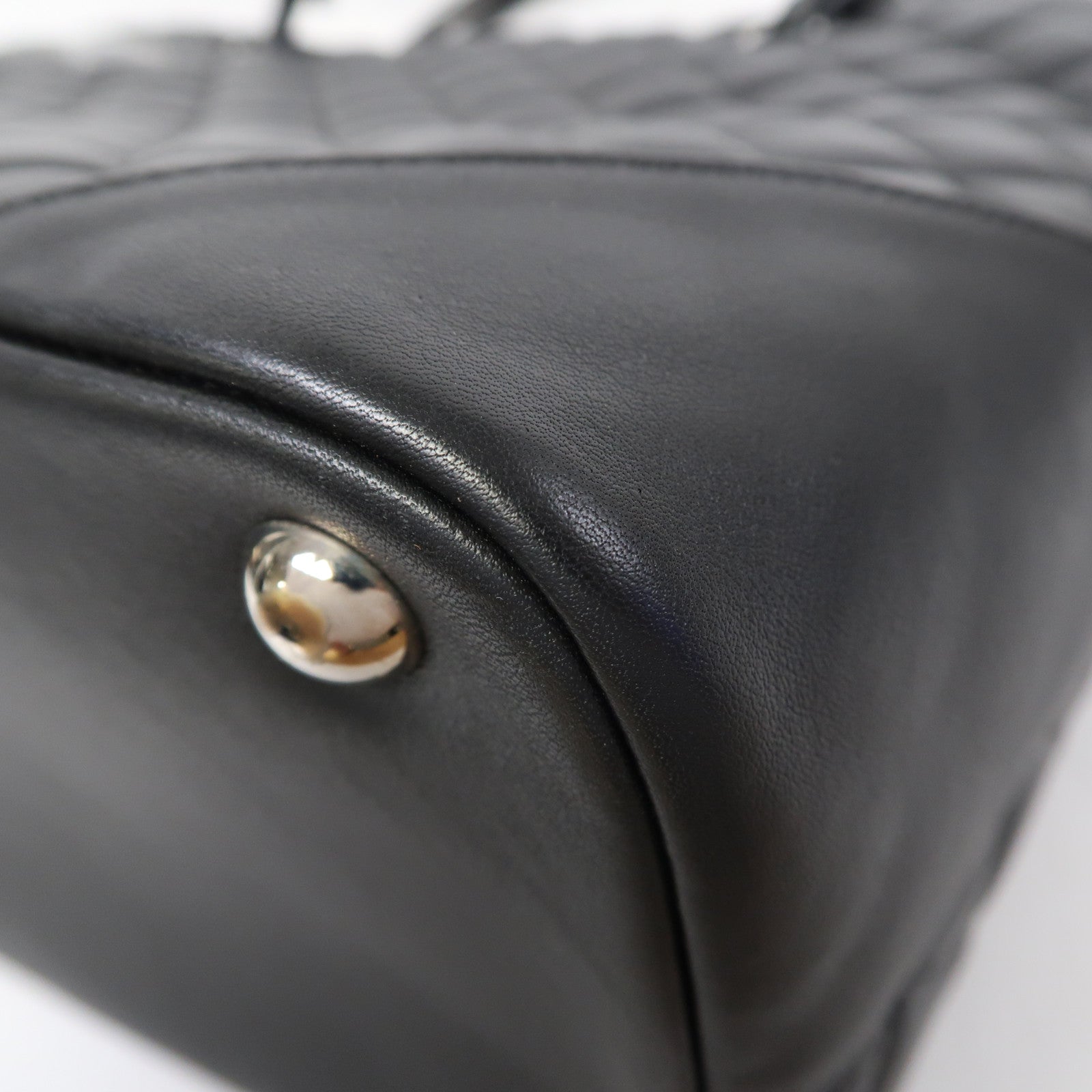 CHANEL 菱格牛皮皮革Cambon Tote bag銀扣手挽袋黑色