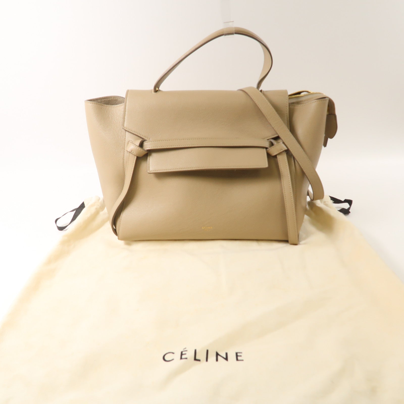 CELINE 牛皮皮革Belt Bag金扣手挽肩背兩用袋杏色