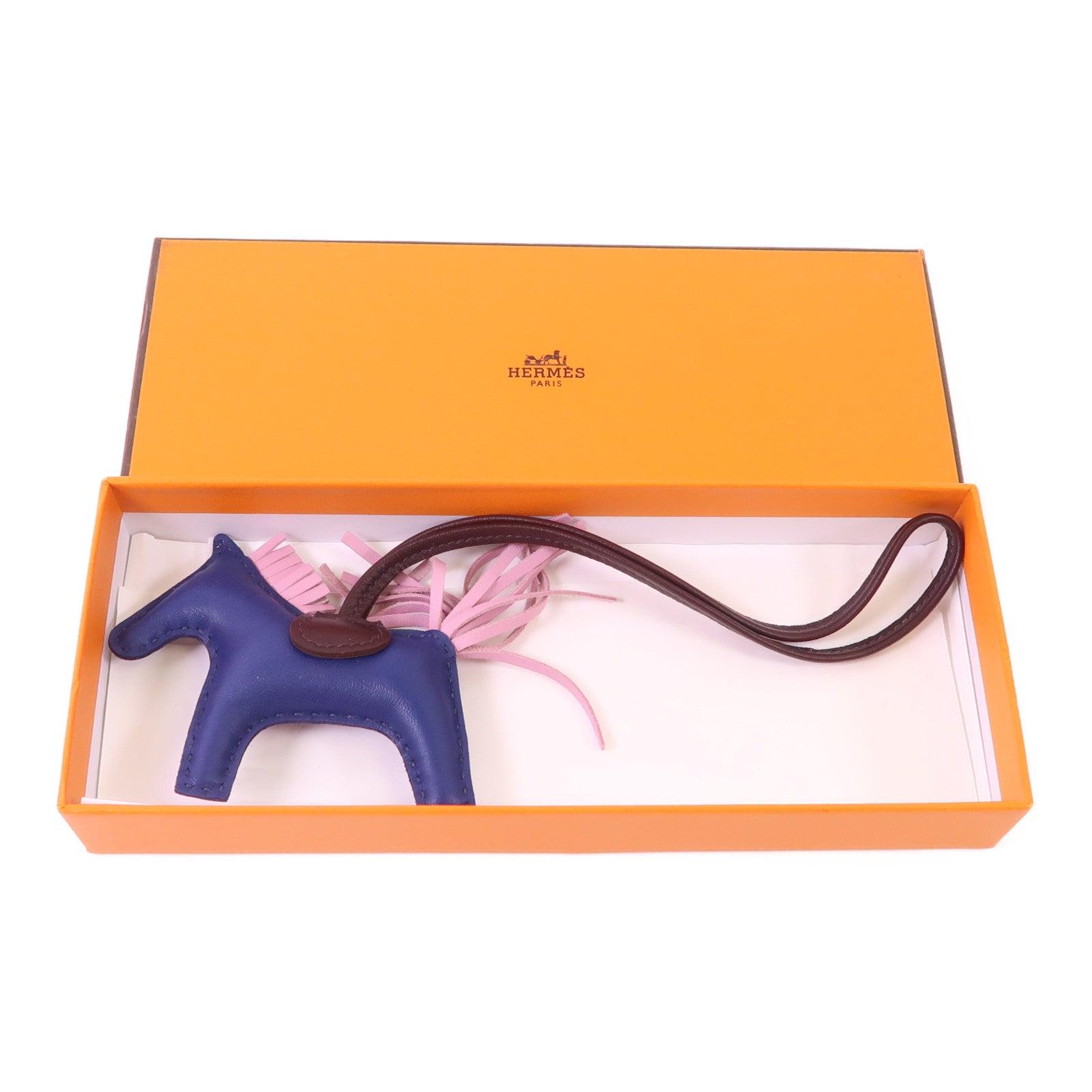 HERMES Milo皮革Rodeo PM掛飾Bleu Navy/Mauve Sylvestre