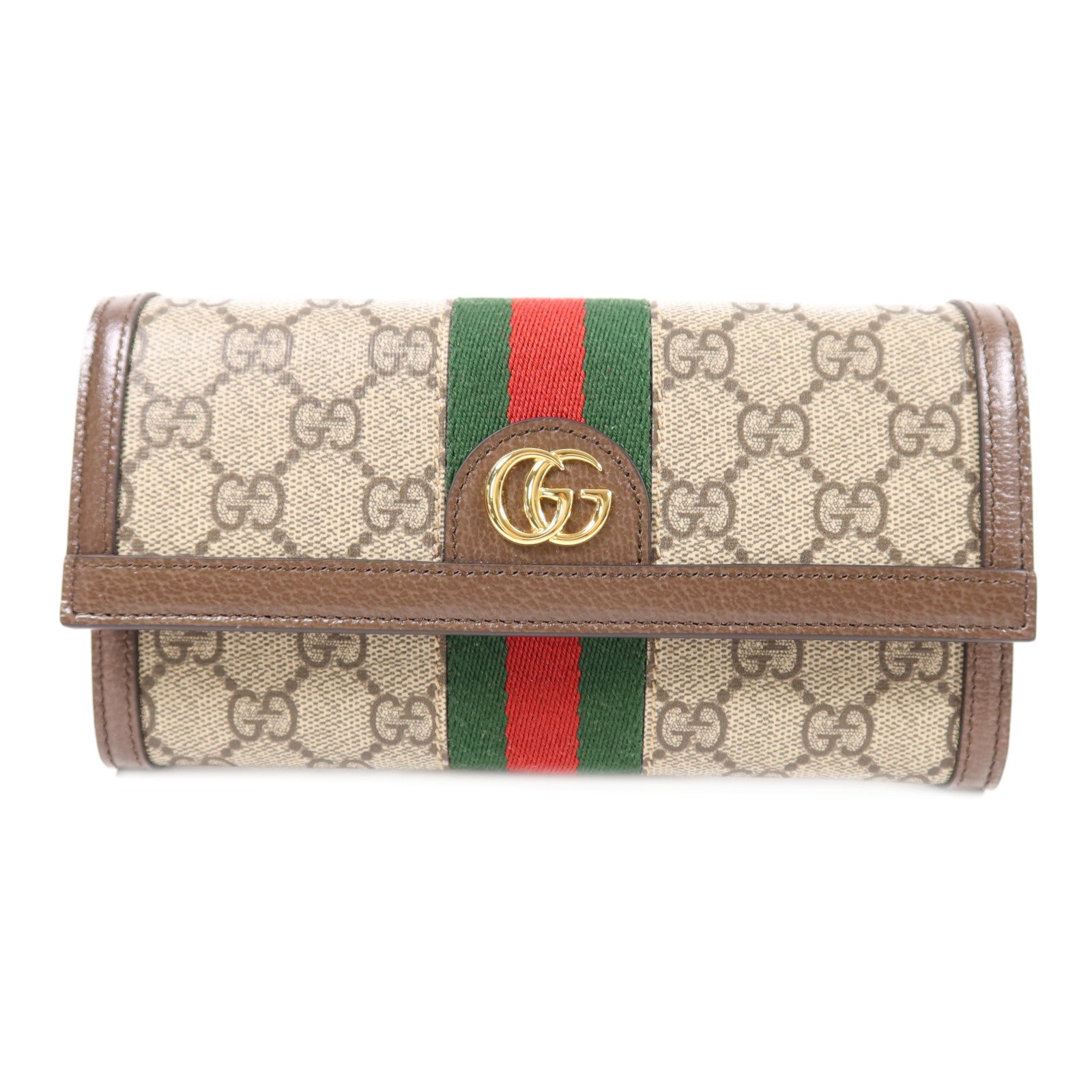GUCCI GG GHW Ophidia GG Wallet Long Wallet Coated Canvas Brown 7044