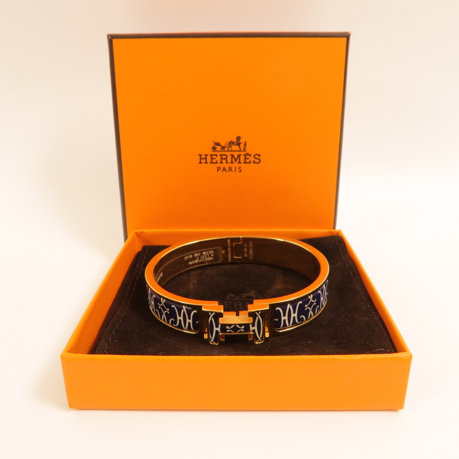 HERMES Clic H Bangle Metal Enamel Gold Blue